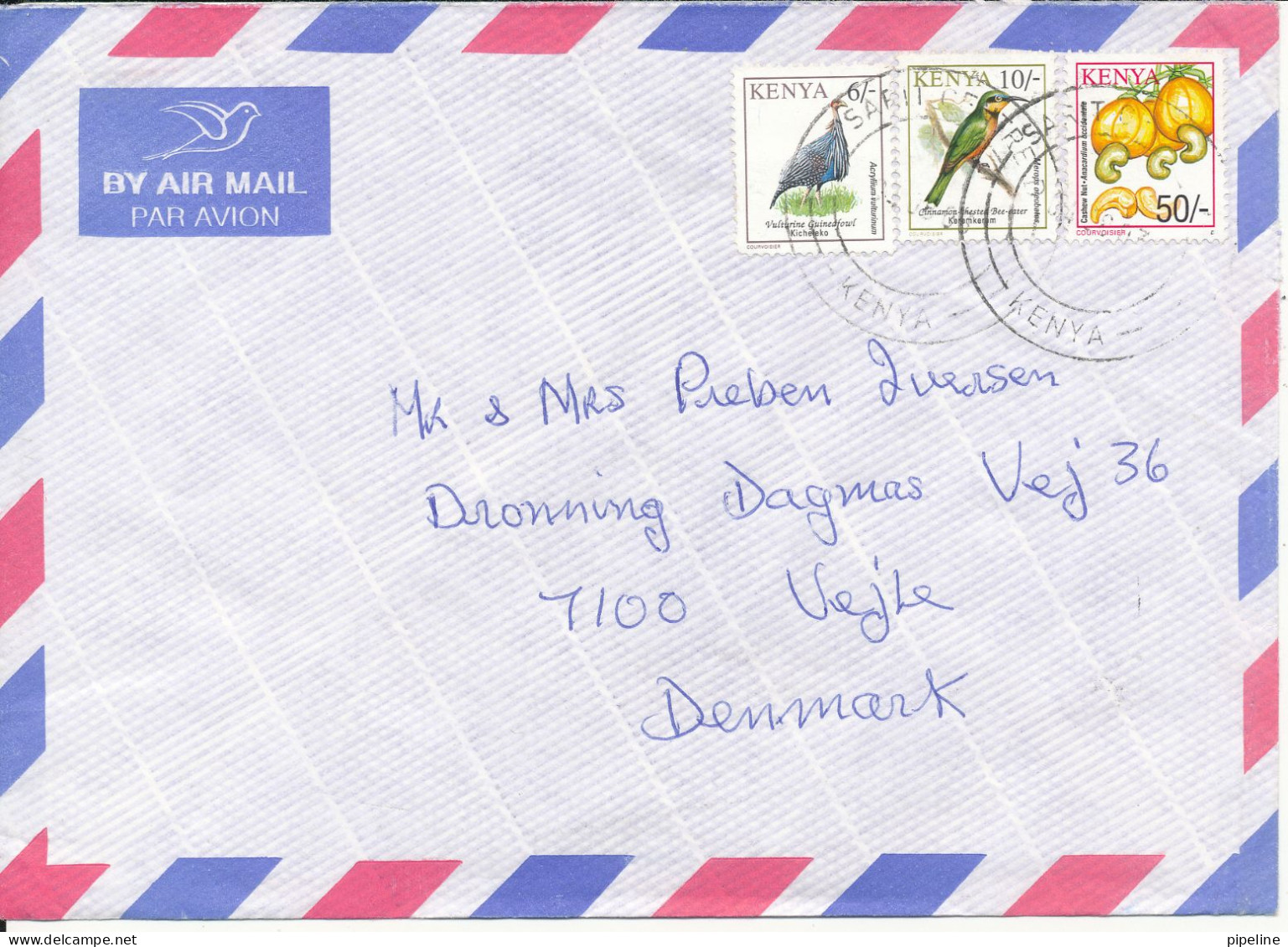 Kenya Air Mail Cover Sent To Denmark Topic Stamps Incl. BIRDS - Kenya (1963-...)