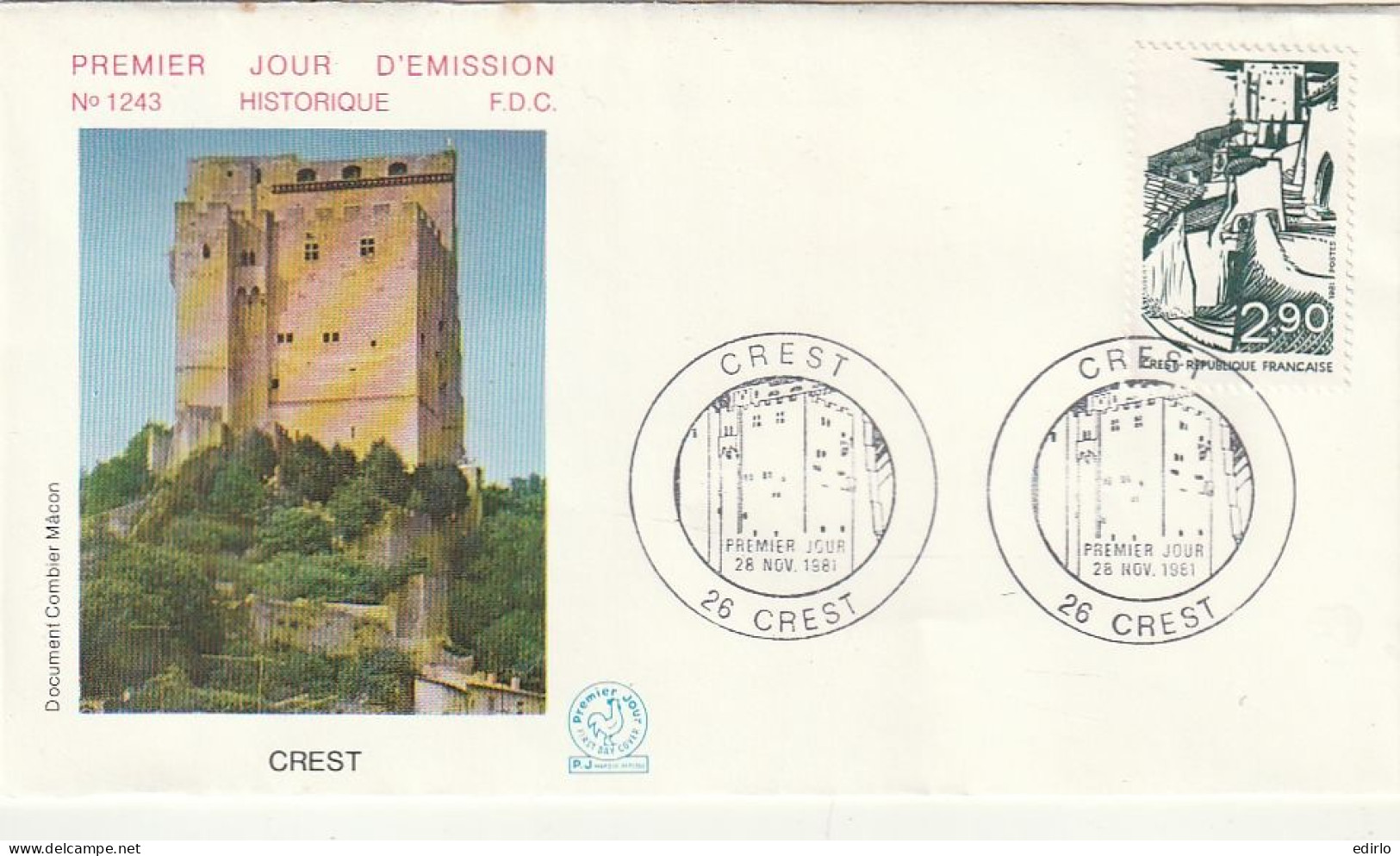 ///   FRANCE ///    PREMIER JOUR ---  FDC  ---  Château De Crest - 1970-1979