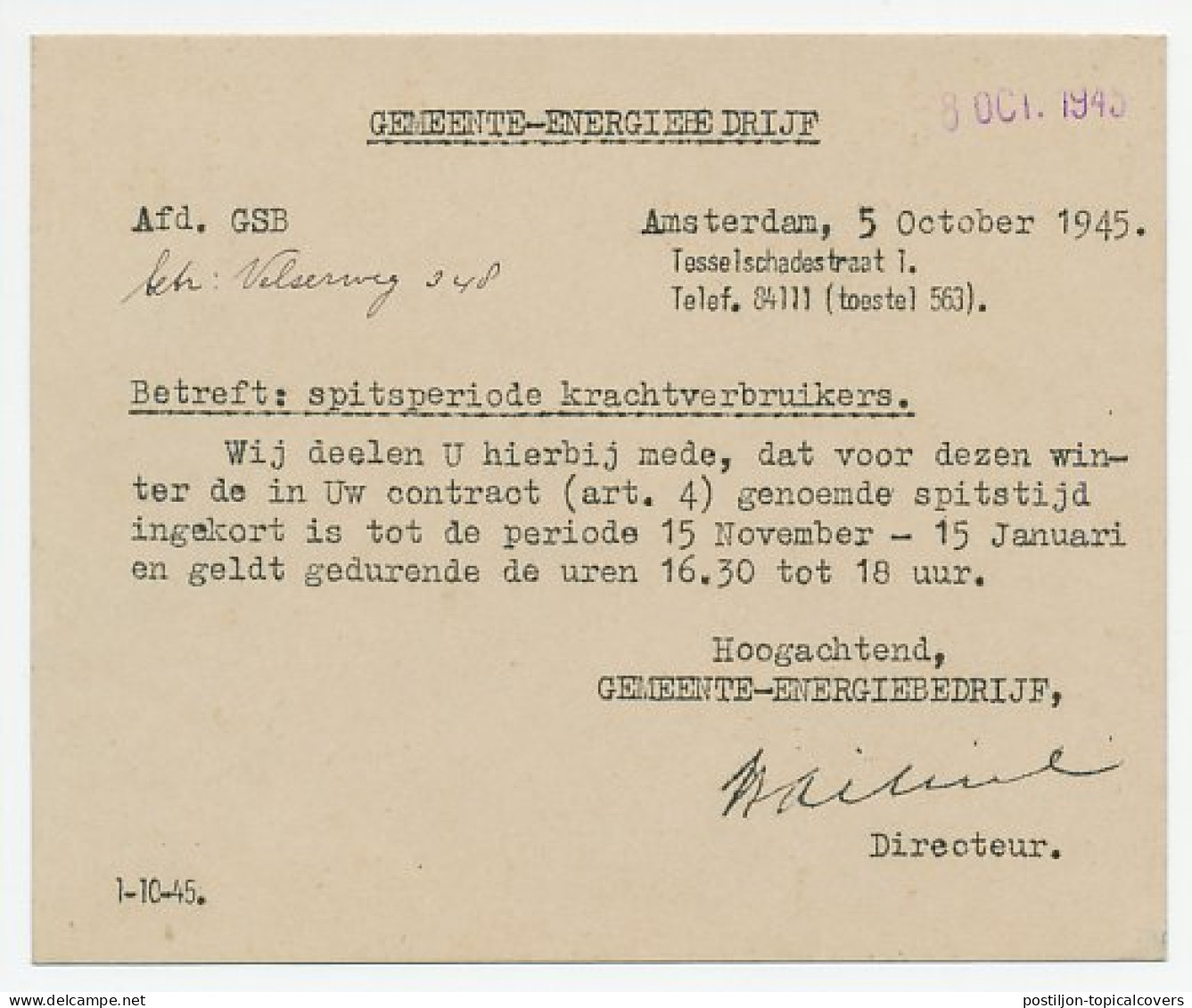 Locaal Te Amsterdam 1945 - Frankeering In Afrekening - Other & Unclassified