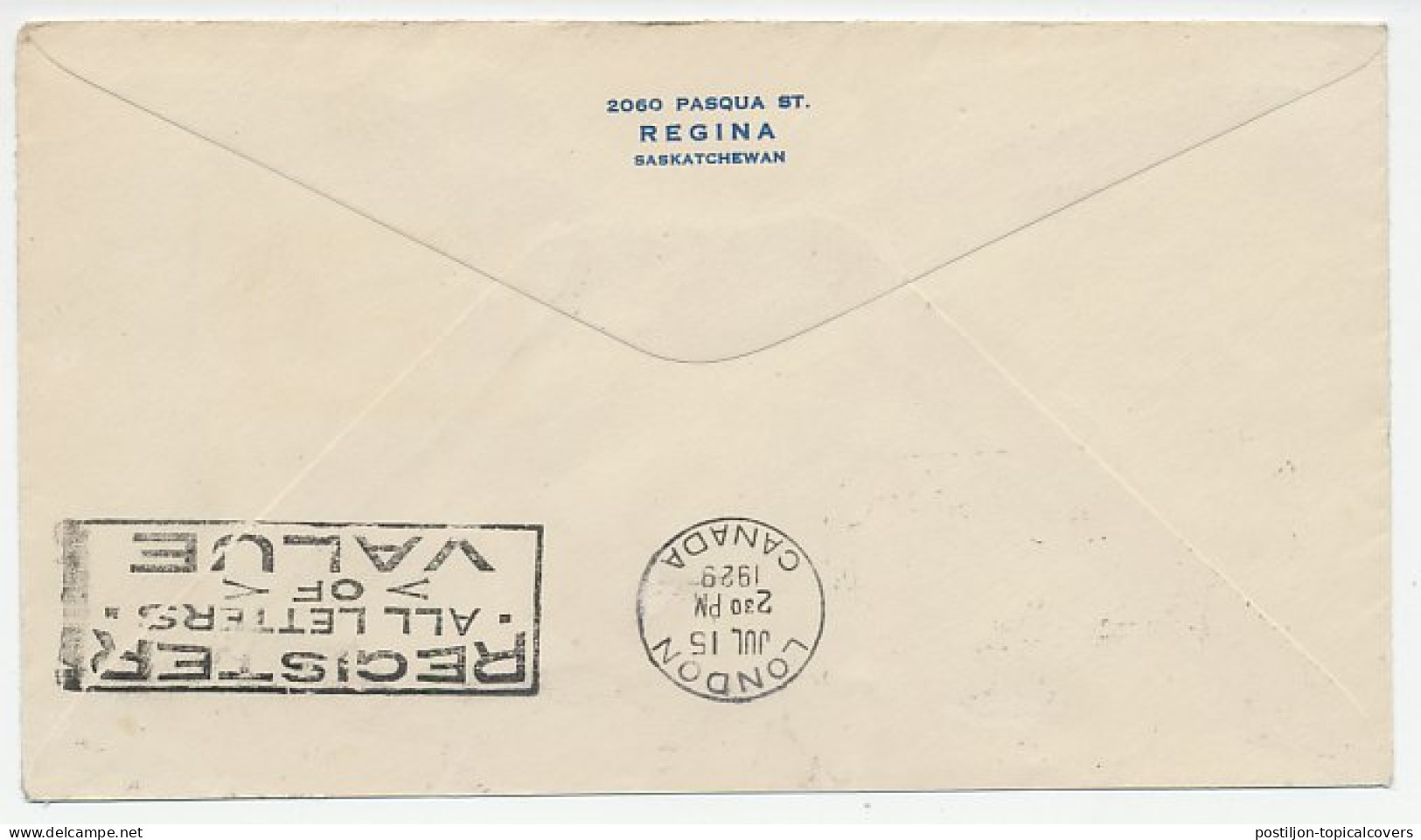 FFC / First Flight Cover Canada 1929 Toronto - London - Airplanes