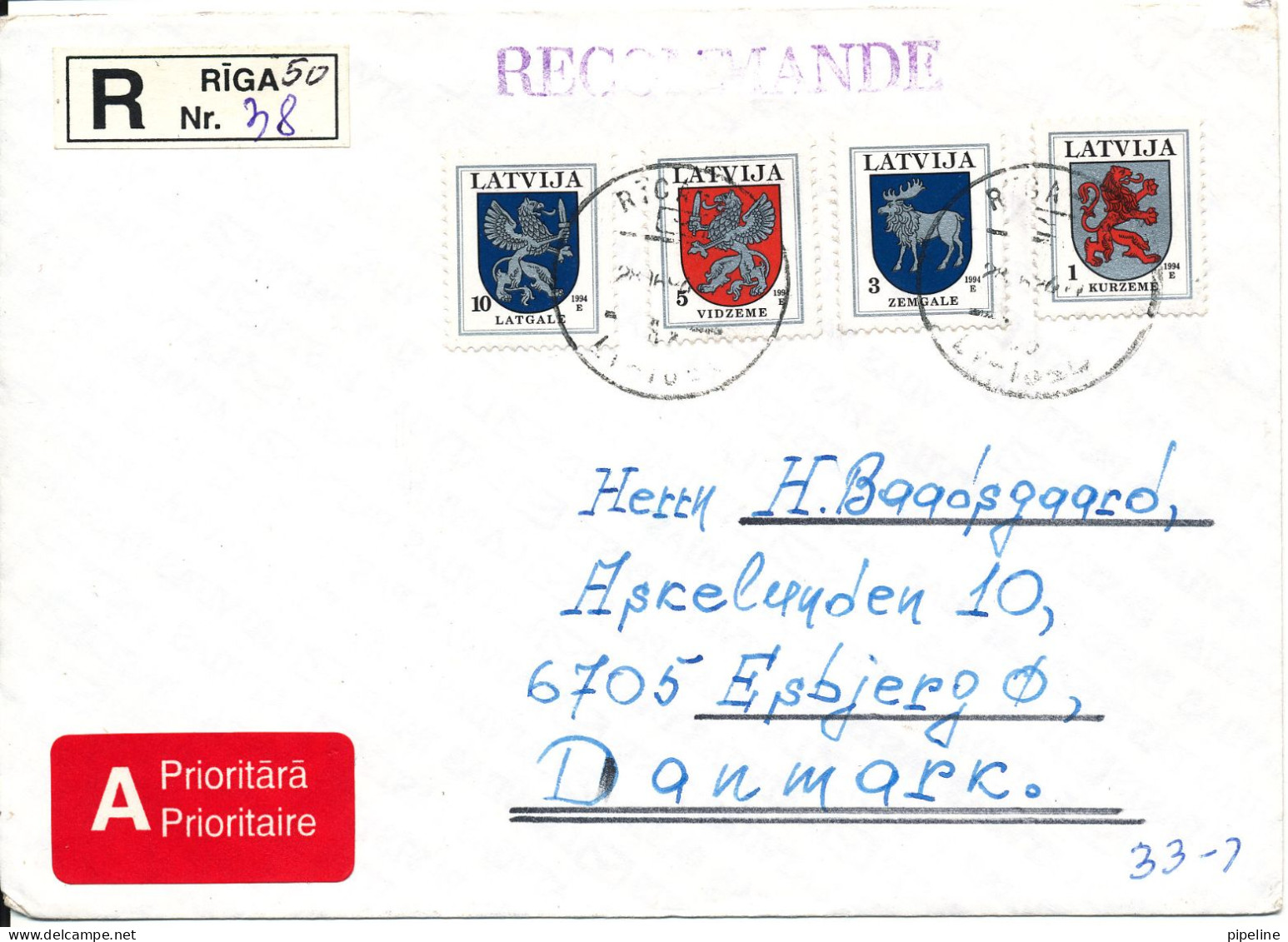 Latvija Registered Cover Sent To Denmark - Lettonie