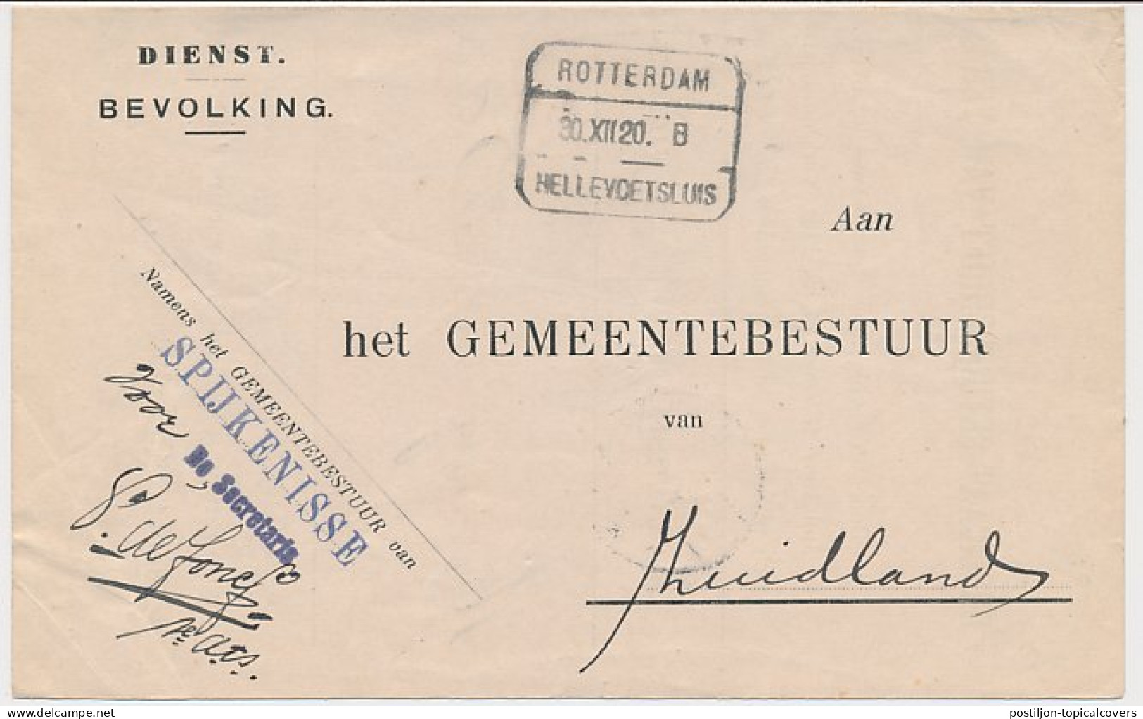 Treinblokstempel : Rotterdam - Hellevoetsluis B 1920 Spijkenisse - Unclassified