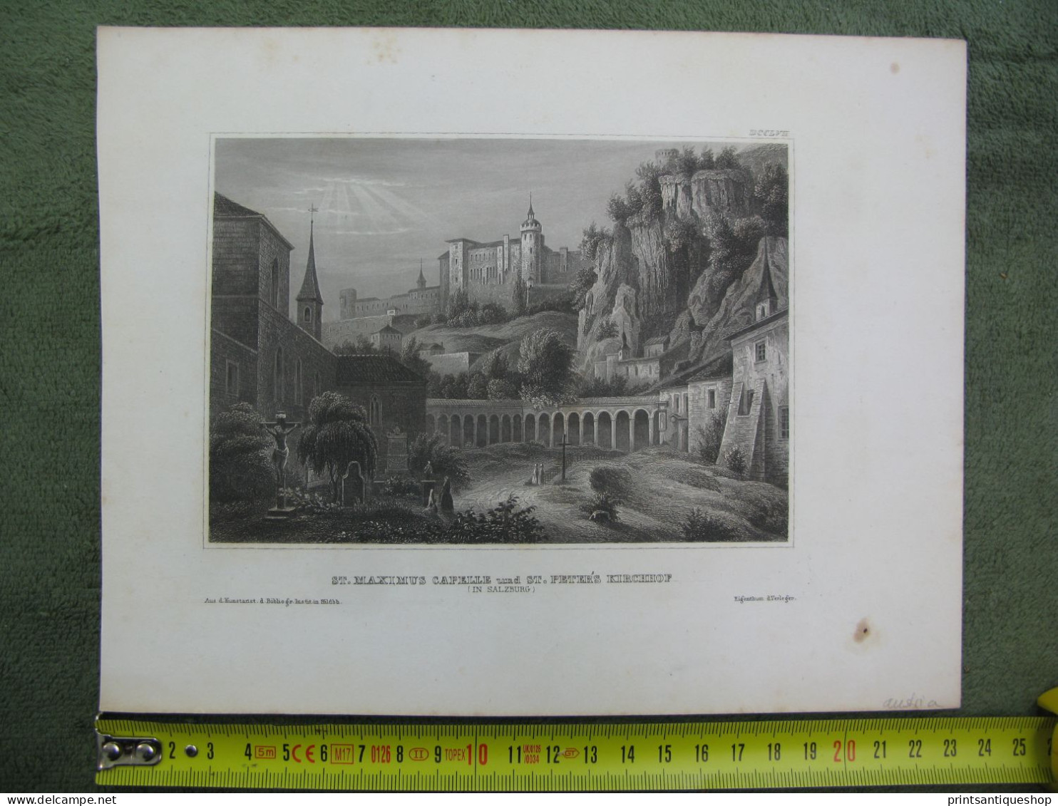 Print Engraving Austria Österreich Original Stahlstich St. Maximus Capell St. Peter's Kirchhof Salzburg - Estampas & Grabados