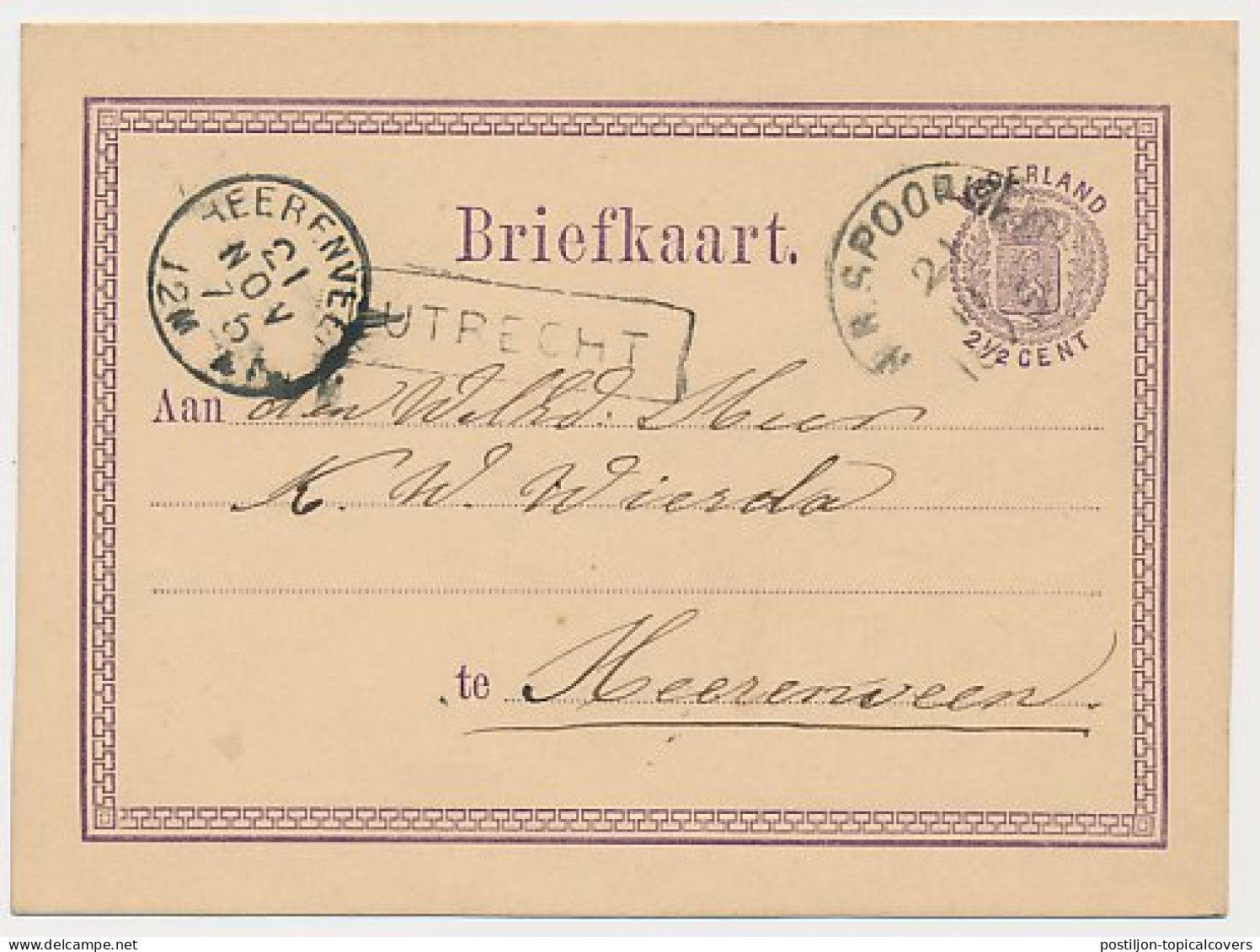 N.R. Spoorweg - Trein Haltestempel Utrecht 1875 - Cartas & Documentos