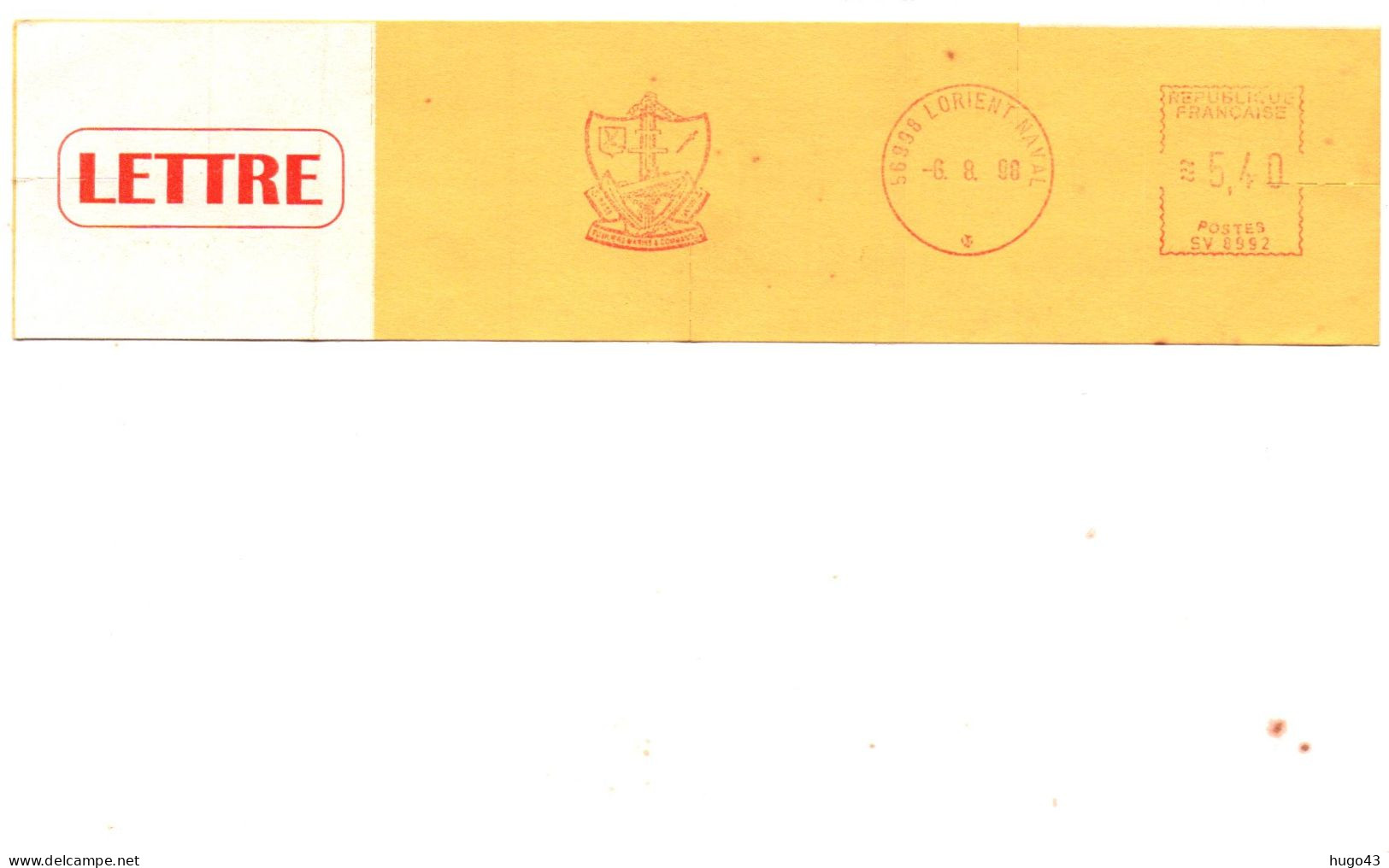 ENVELOPPE AVEC FLAMME EMA LORIENT NAVAL LE 06/08/1998 - Seepost