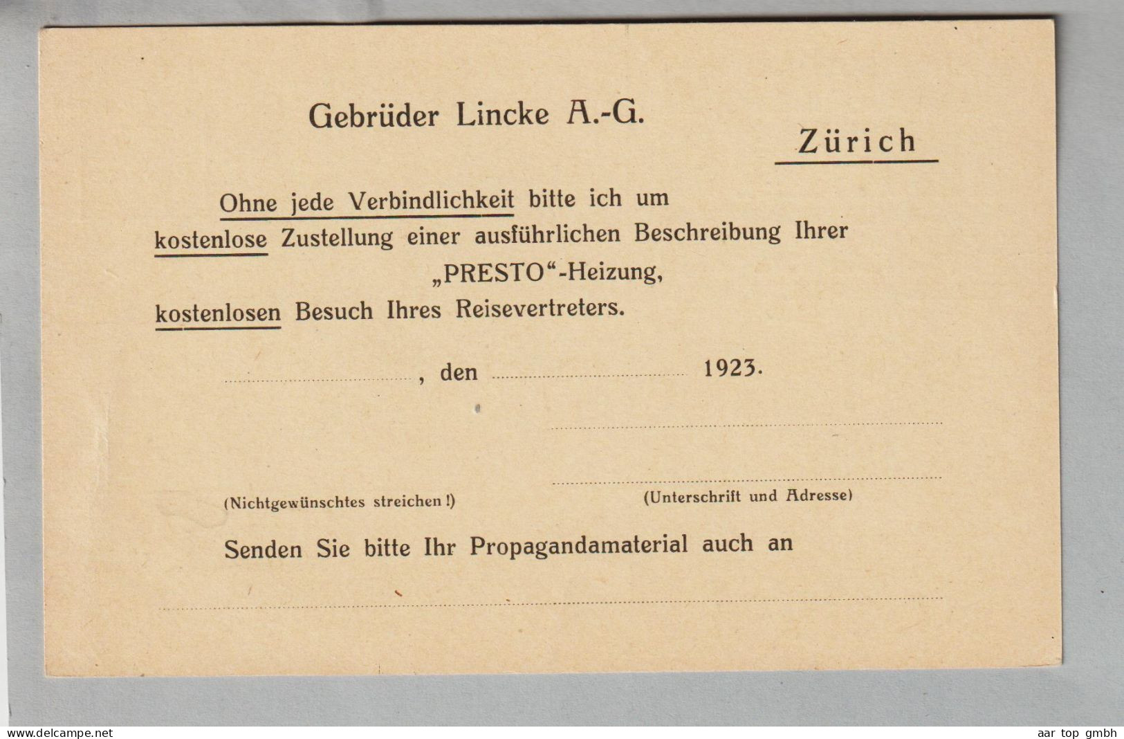 CH Ganzsache Mit Privatzudruck 5Rp. Ungebraucht "Presto Heizung Spart Kohlen" - Ganzsachen