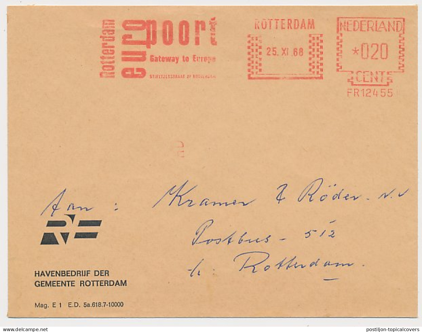 Meter Cover Netherlands 1968 Europort Rotterdam - Gateway To Europe - Schiffe