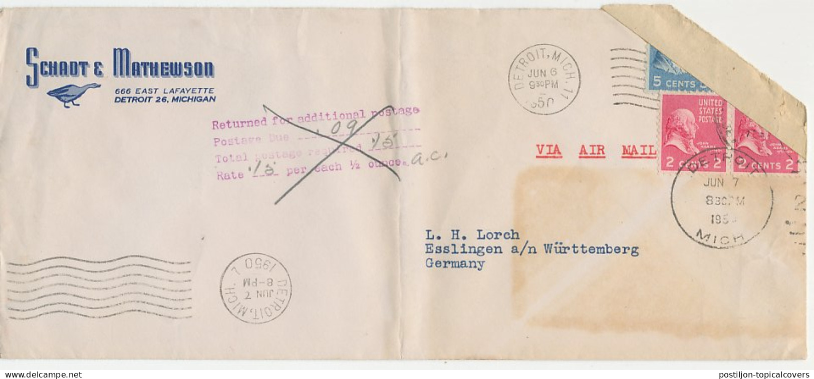 Damaged Mail Cover USA - Germany 1950 Received Damaged - Officially Repaired - Tape - Seal - Non Classés