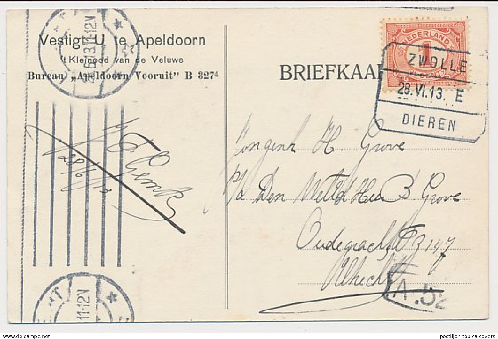 Treinblokstempel : Zwolle - Dieren E 1913 ( Apeldoorn ) - Unclassified