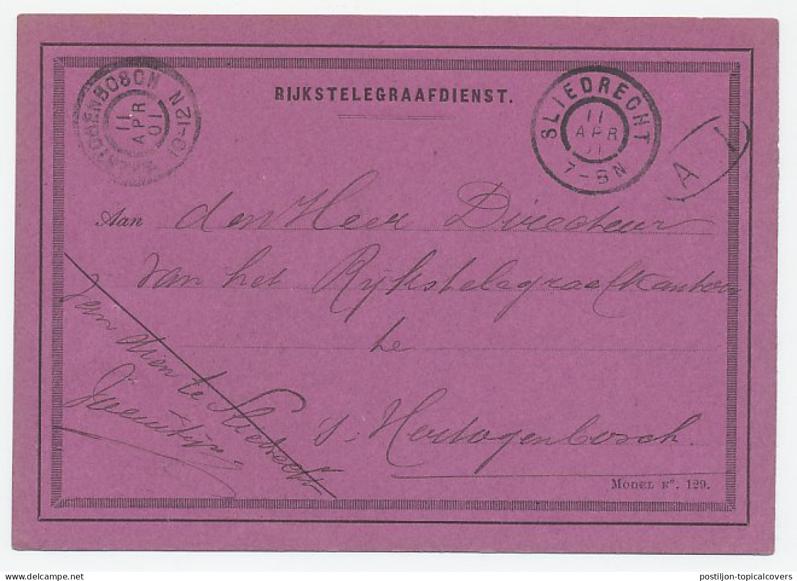 Dienst Rijkstelegraaf Sliedrecht - S Hertogenbosch 1901 - Ohne Zuordnung