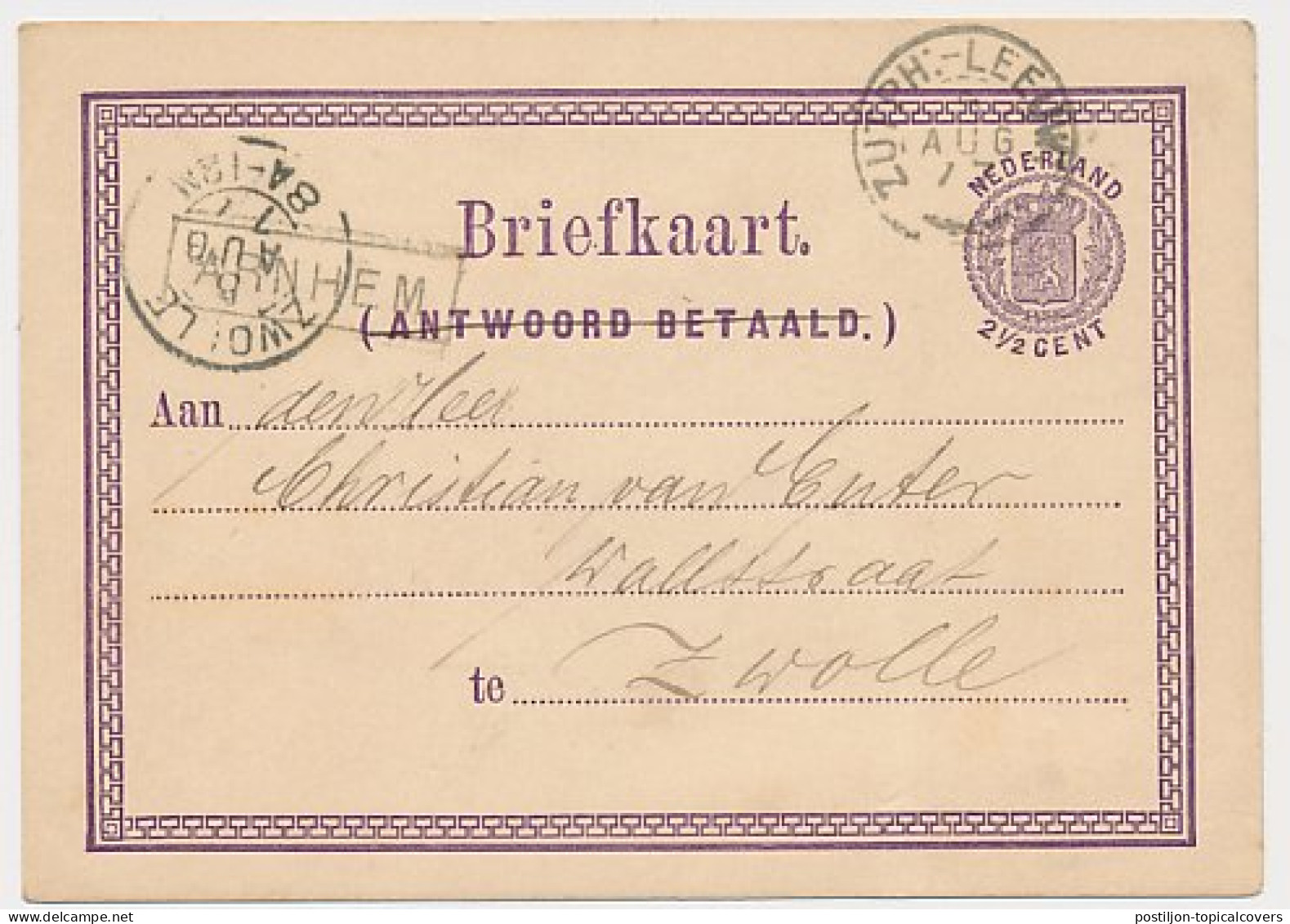 Trein Haltestempel Arnhem + Takjestempel 1877 - Storia Postale