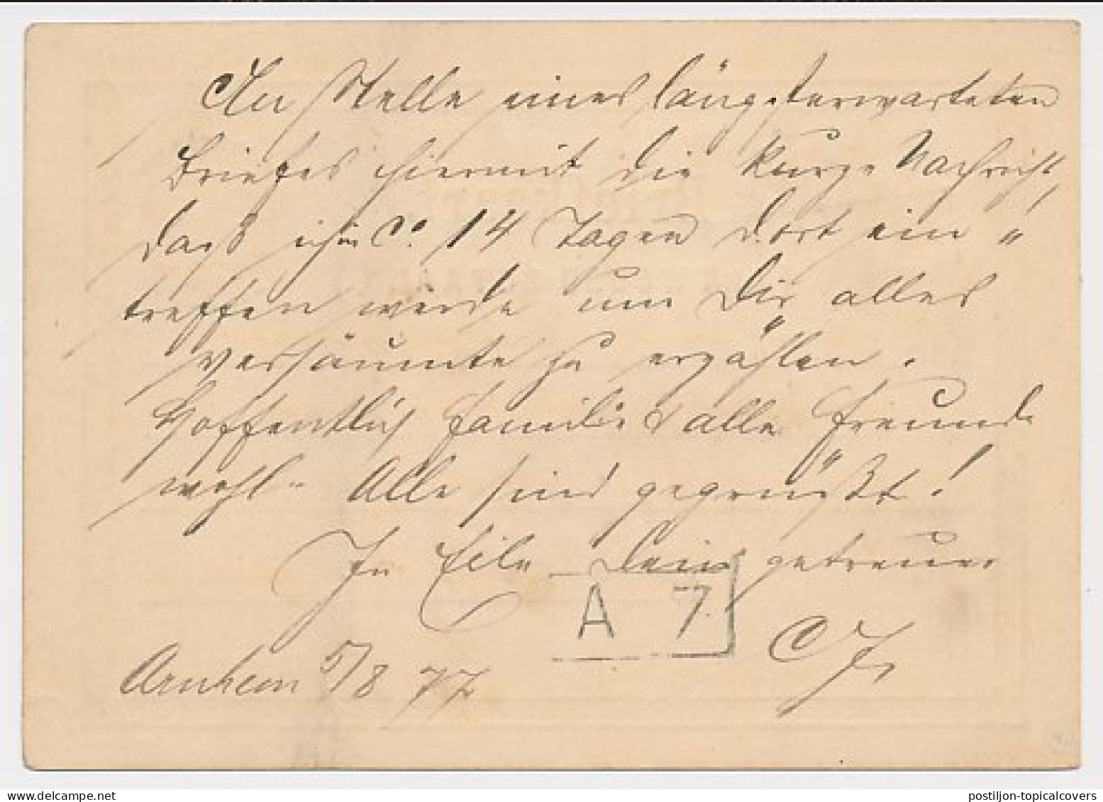 Trein Haltestempel Arnhem + Takjestempel 1877 - Lettres & Documents