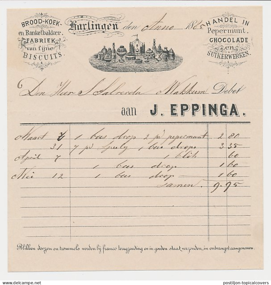 Nota Harlingen 1885 - Brood- Koek En Banketbakker - Chocolade  - Niederlande