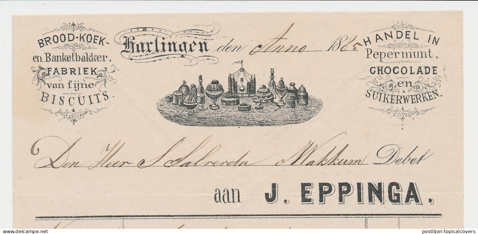 Nota Harlingen 1885 - Brood- Koek En Banketbakker - Chocolade  - Niederlande