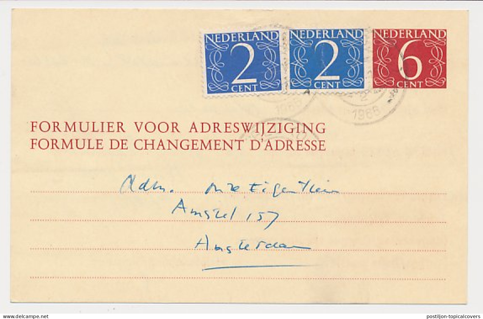 Verhuiskaart G. 27 Markelo - Amsterdam 1966 - Postal Stationery