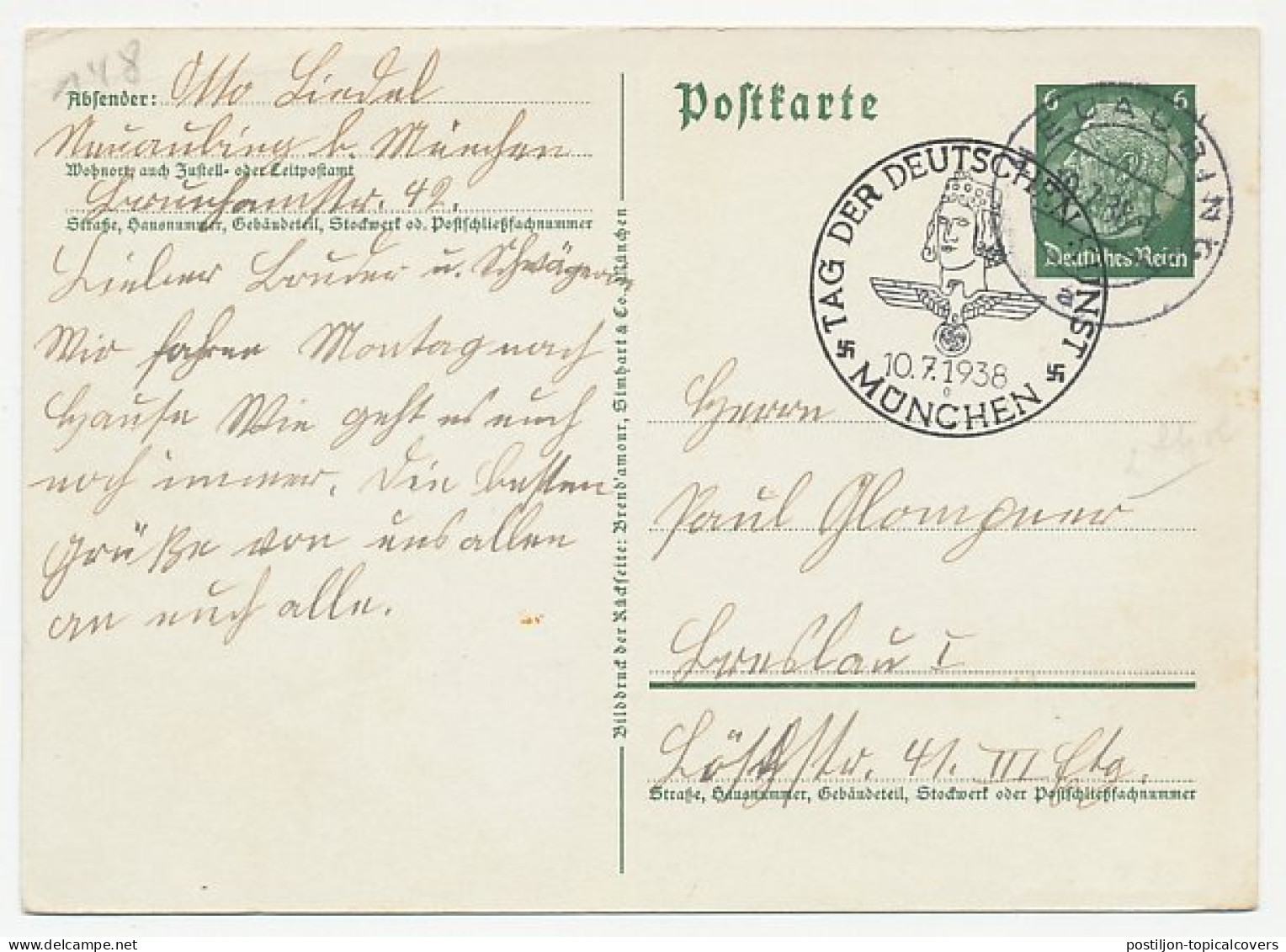 Postal Stationery Germany 1938 German Art - Nazi Symbols - Sonstige & Ohne Zuordnung