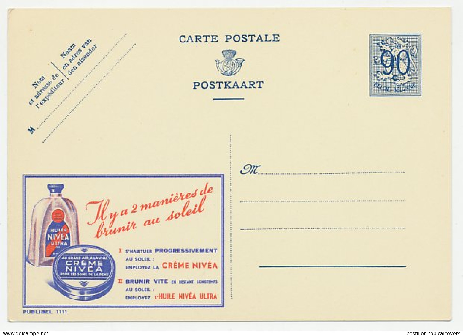 Publibel - Postal Stationery Belgium 1951 Nivea Cream - Oil - Sun - Browning - Altri & Non Classificati