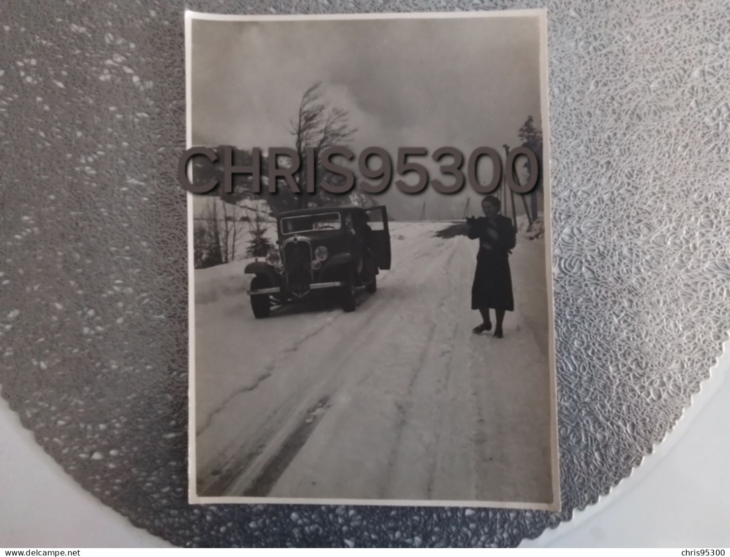 GRANDE PHOTO - AUTOMOBILE VOITURE TRACTION CITROEN- EXCURSION SOUS LA NEIGE EN ALSACE - Coches