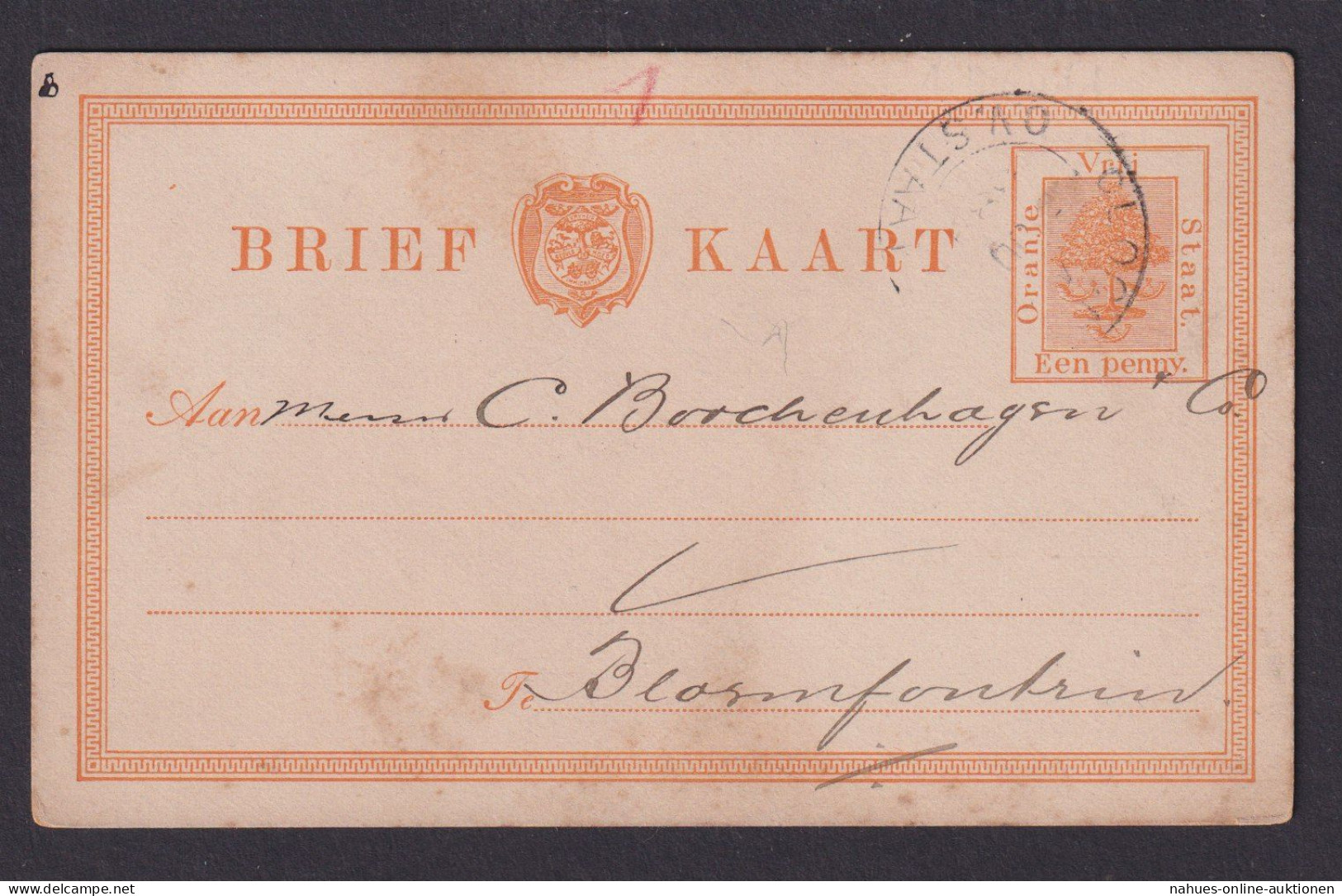 Orange Freistaat Ganzsache 1 Penny N. Bloemfontein Südafrika Niederlande Kolonie - Oranje-Freistaat (1868-1909)