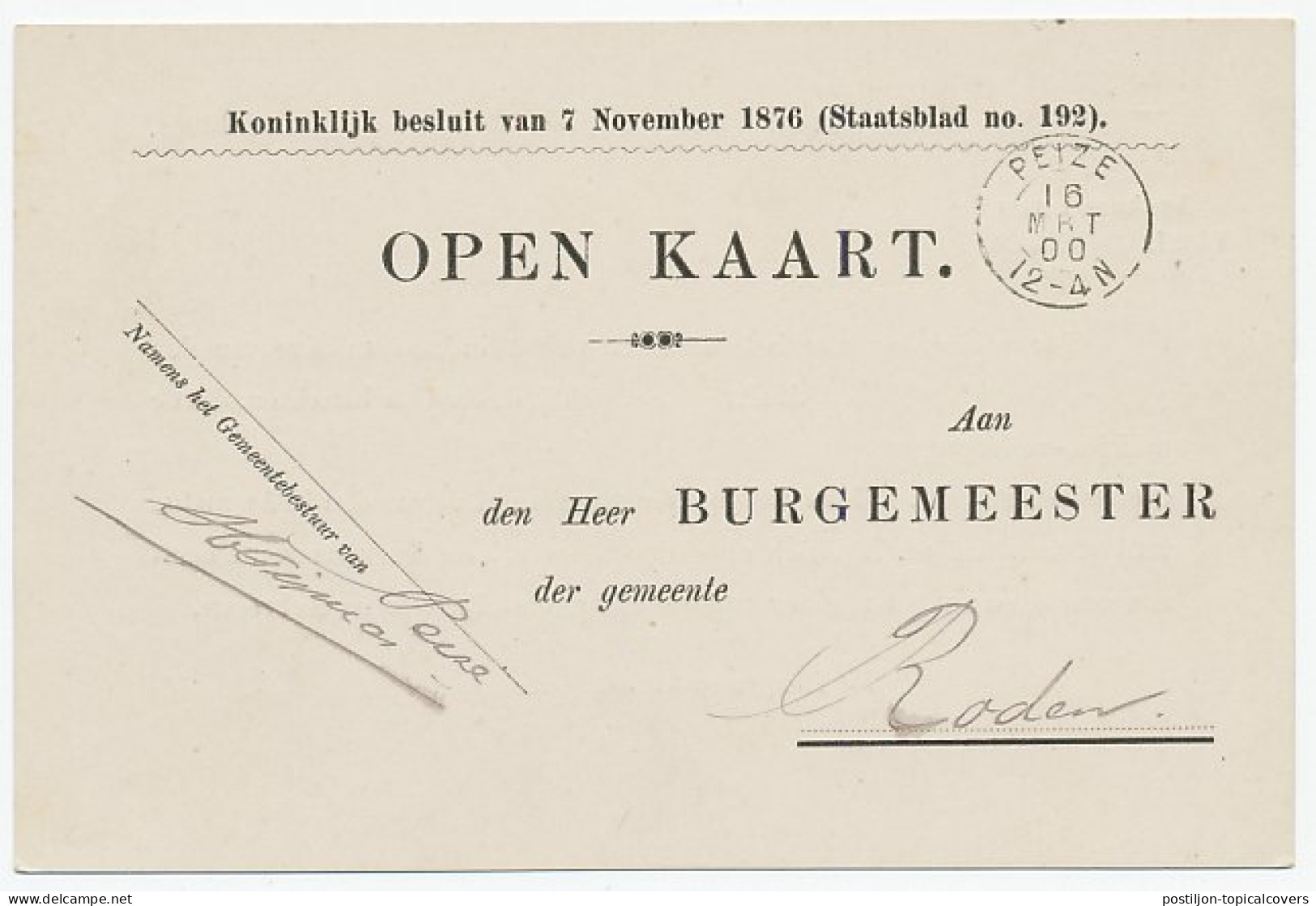 Kleinrondstempel Peize 1900 - Unclassified