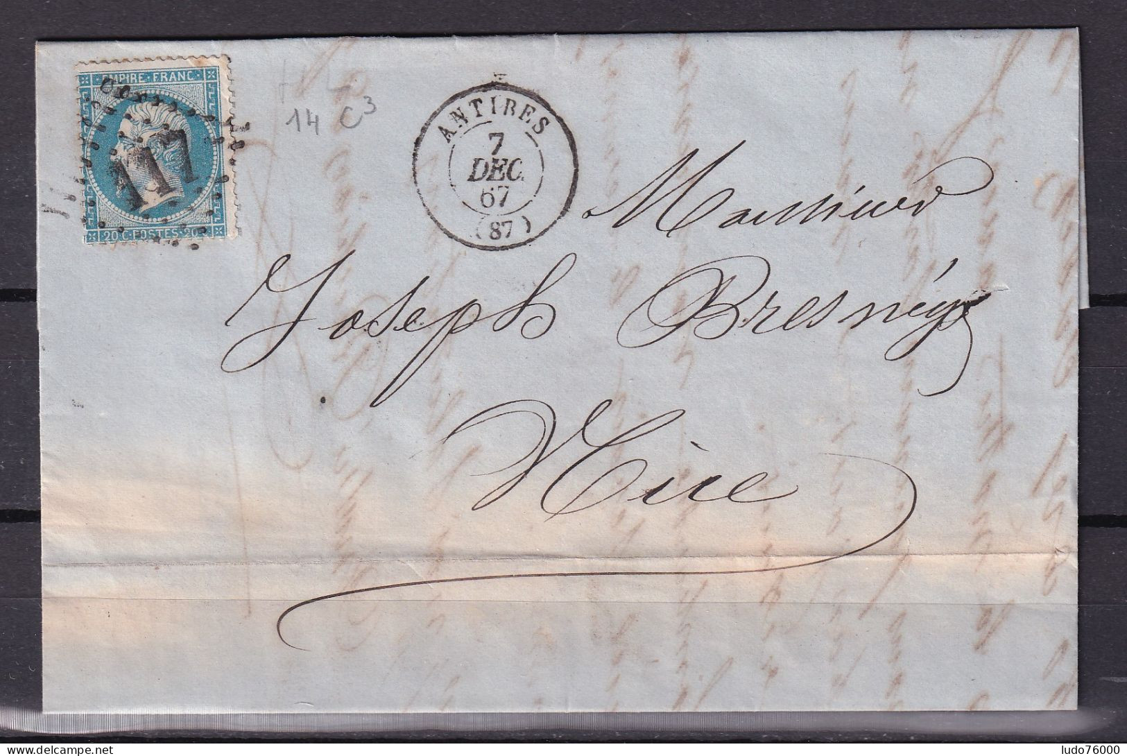 D 806 / NAPOLEON N° 22 SUR LETTRE - 1862 Napoleon III