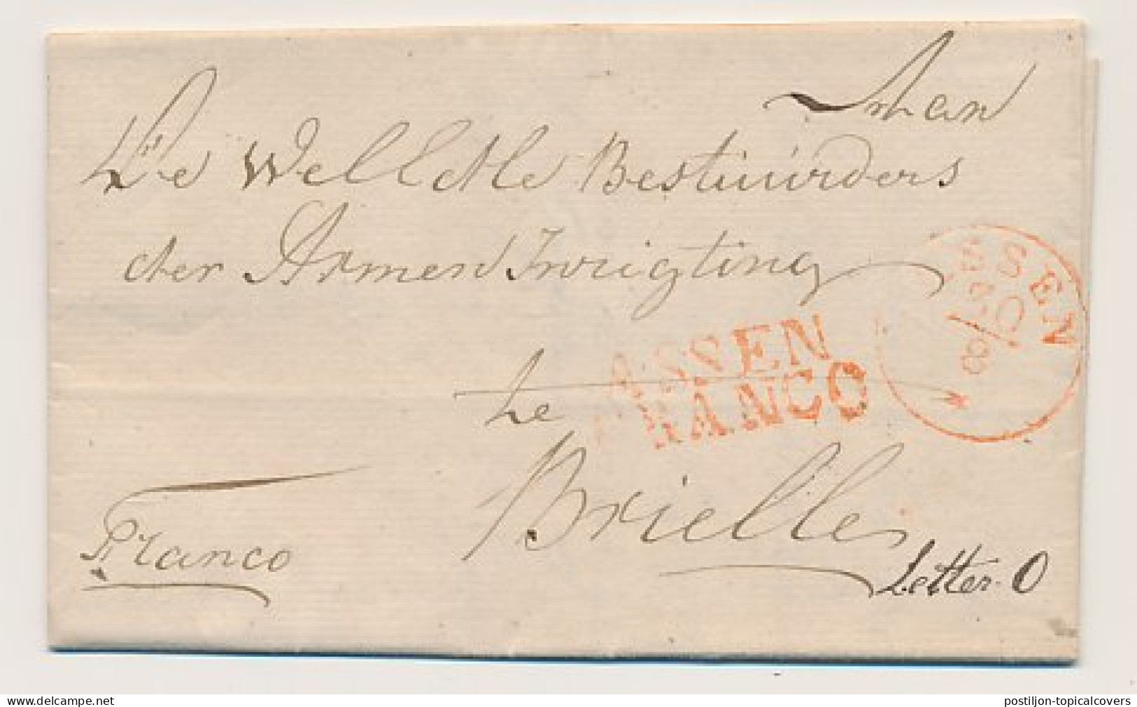 Veenhuizen - ASSEN FRANCO - Brielle 1843 - PEP Onbekend - ...-1852 Prephilately