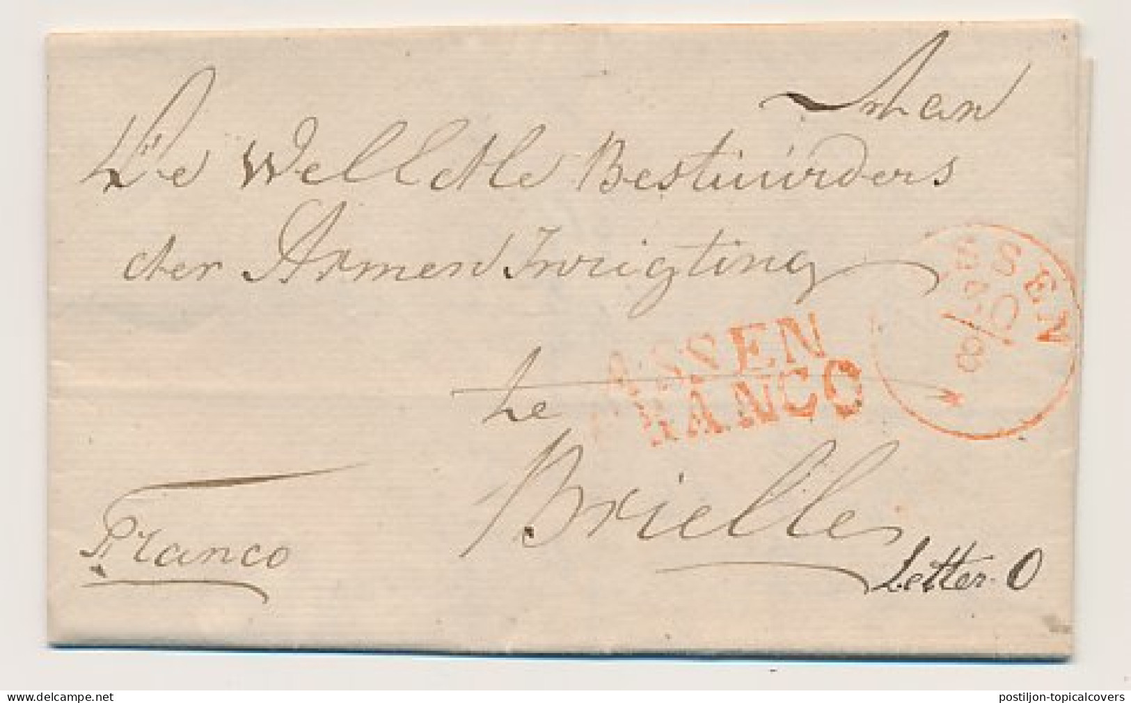 Veenhuizen - ASSEN FRANCO - Brielle 1843 - PEP Onbekend - ...-1852 Precursores