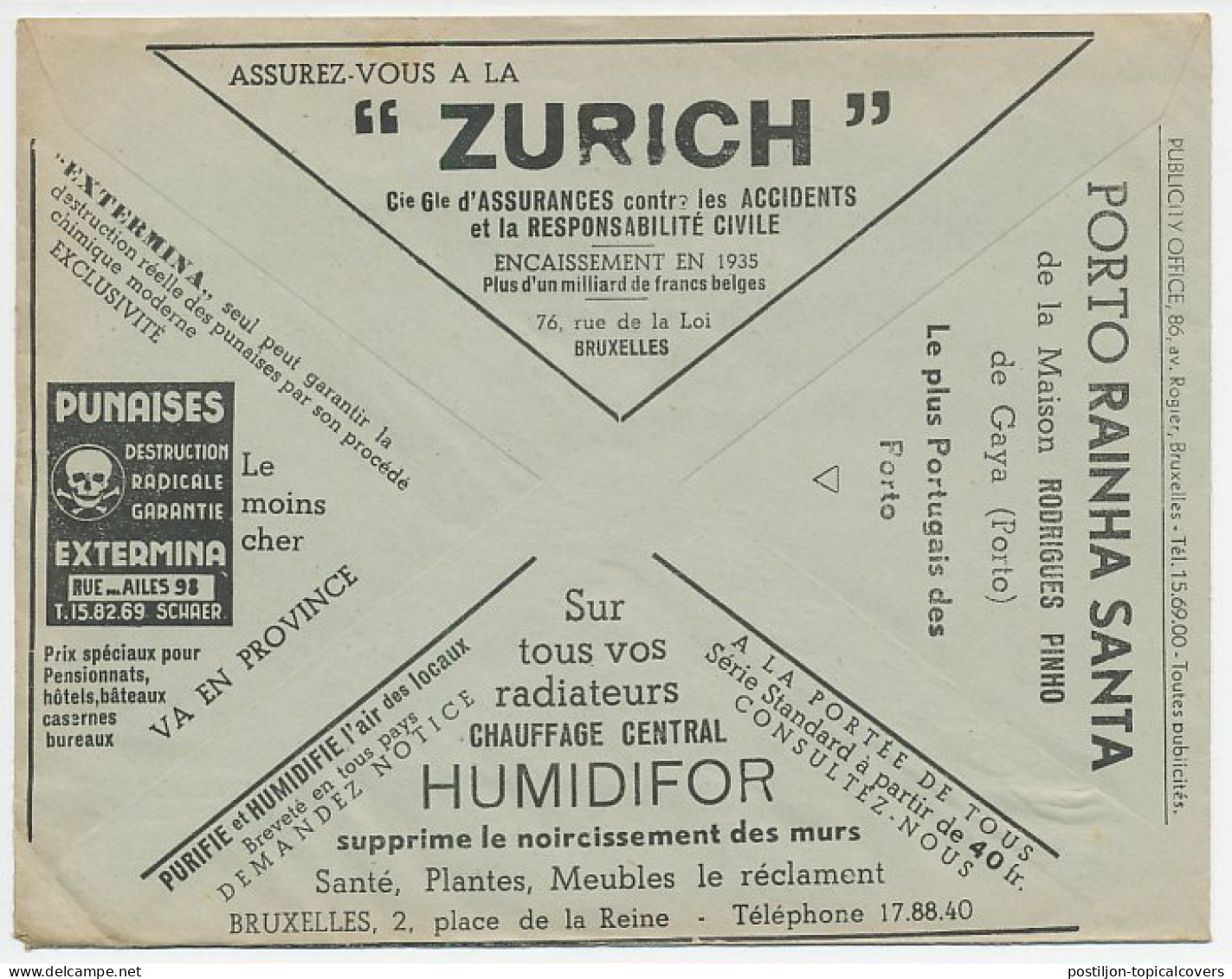 Postal Cheque Cover Belgium 1937 Bed Bugs - Port - Wine - Pesticide - Skull - Typewriter - Autres & Non Classés