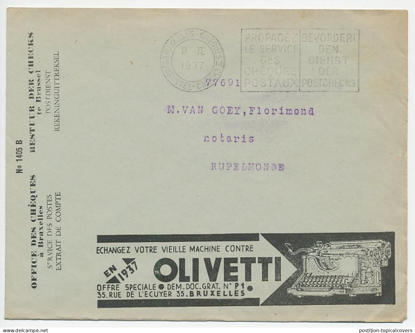 Postal Cheque Cover Belgium 1937 Bed Bugs - Port - Wine - Pesticide - Skull - Typewriter - Altri & Non Classificati