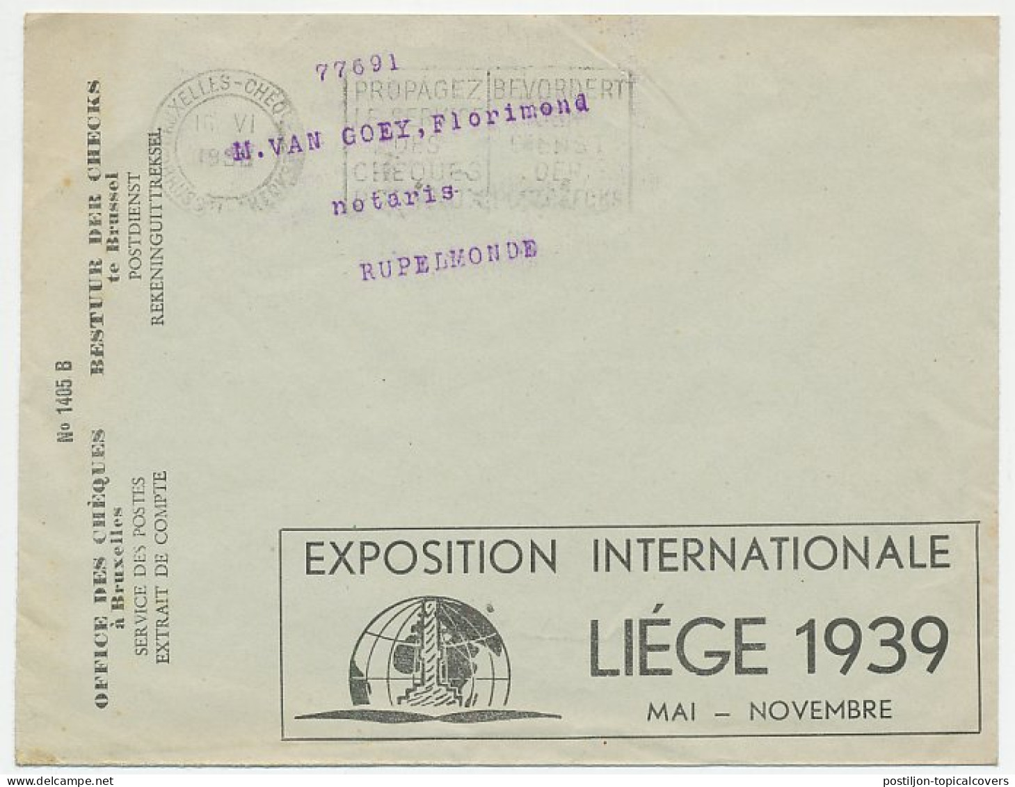 Postal Cheque Cover Belgium 1938 Ferry Boat - Oostende - Dover - International Exhibition Luik - Bateaux