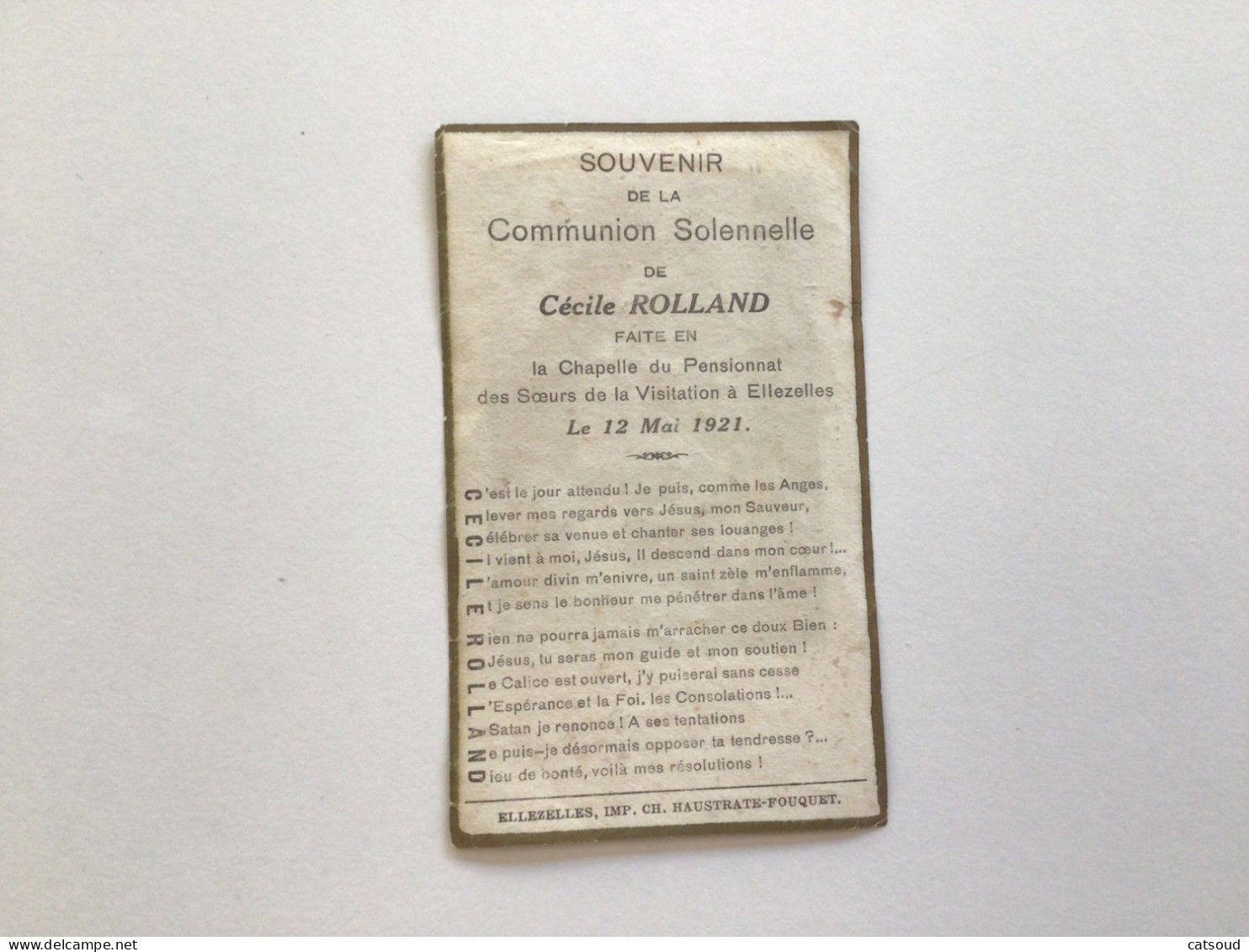 Ancien Faire-part De Communion 12 Mai 1921 Ellezelles Cécile ROLLAND - Comunión Y Confirmación