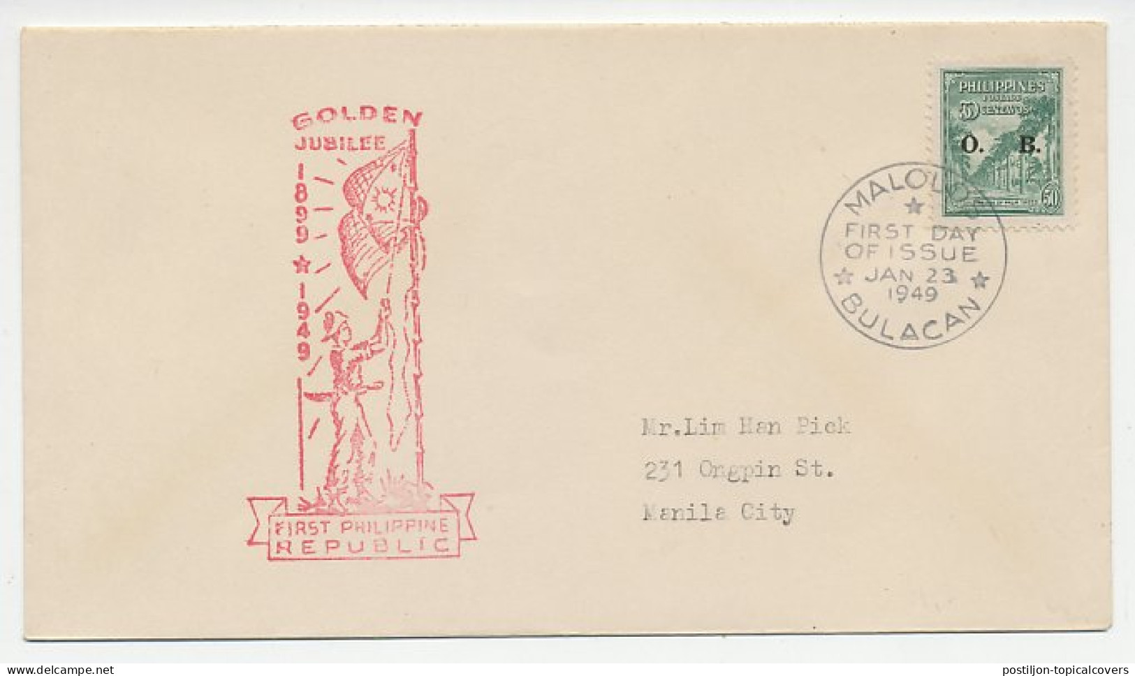 Cover / Postmark Philippines 1949 Golden Jubilee - Sin Clasificación