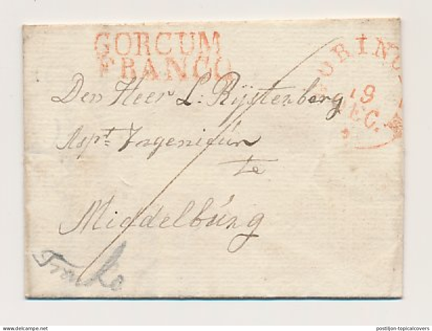 Giessendam - GORCUM FRANCO - Middelburg1830 - PEP Onbekend - ...-1852 Prephilately
