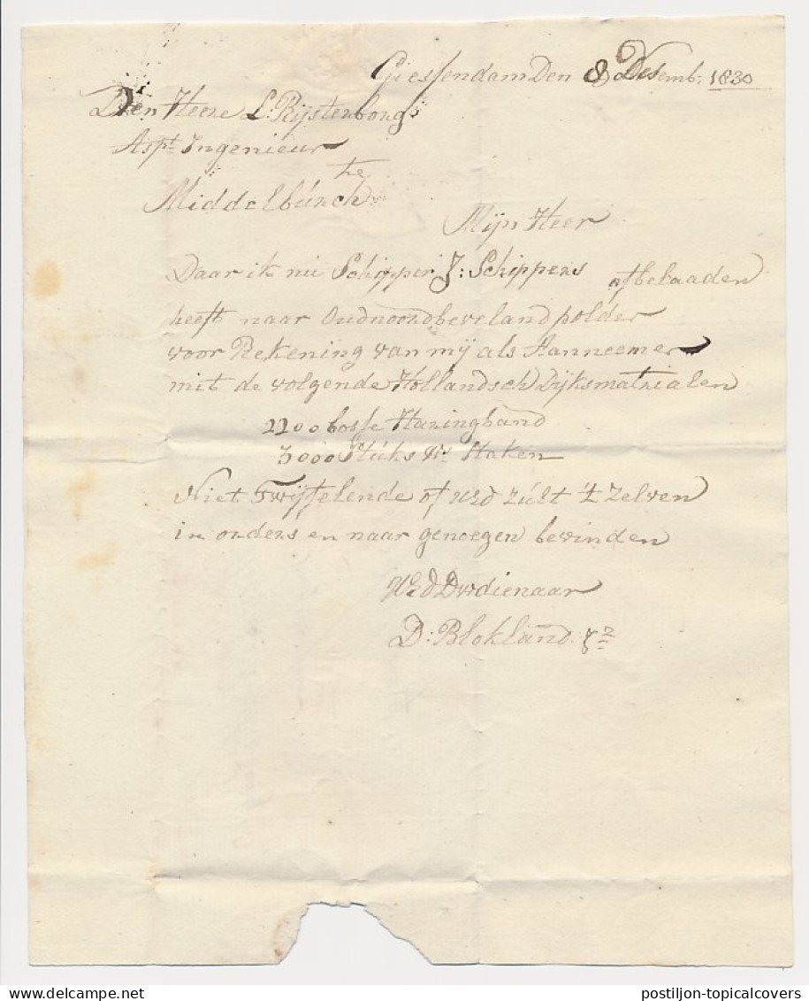 Giessendam - GORCUM FRANCO - Middelburg1830 - PEP Onbekend - ...-1852 Préphilatélie