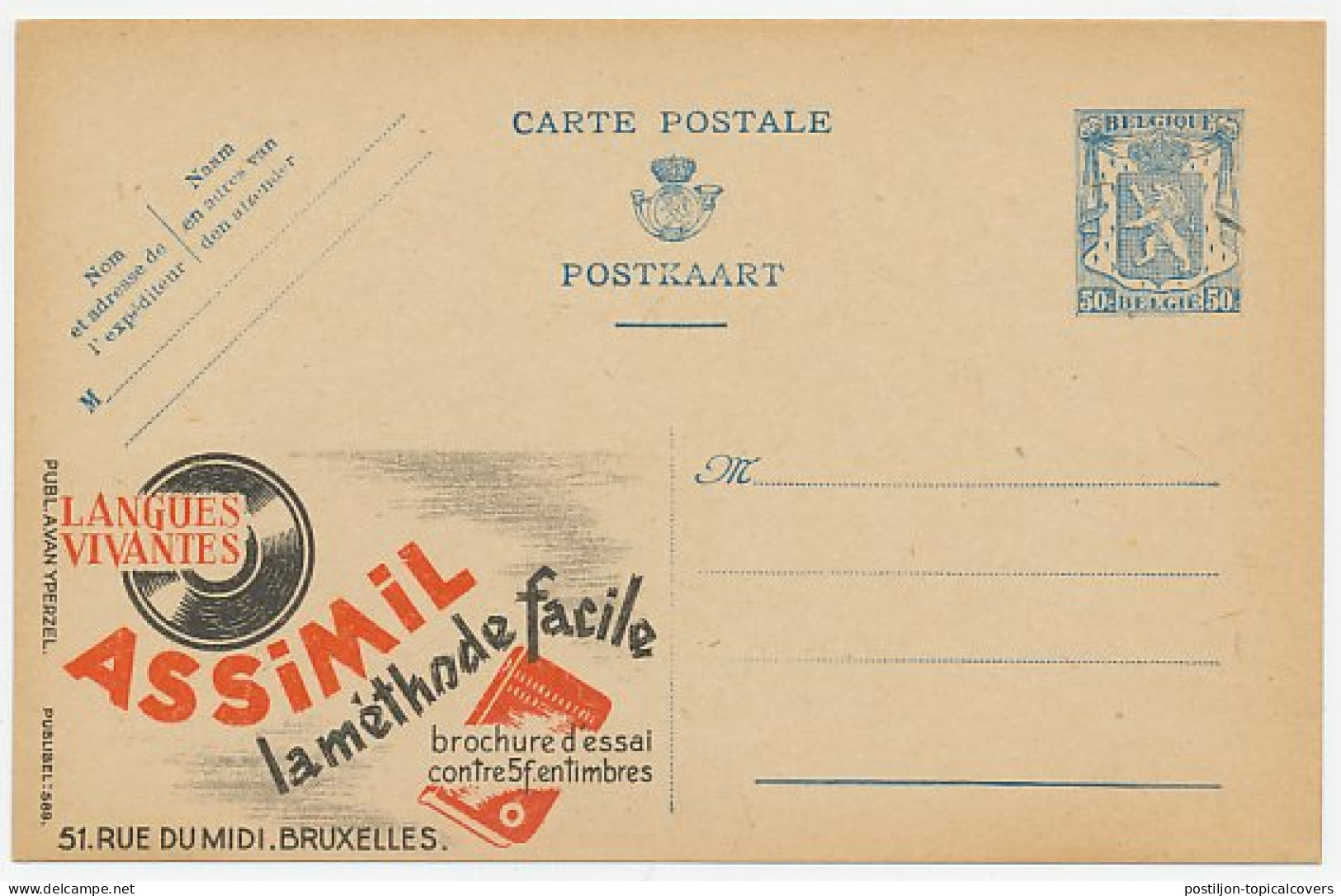Publibel - Postal Stationery Belgium 1941 Modern Languages - Gramophone Record - Book - Other & Unclassified
