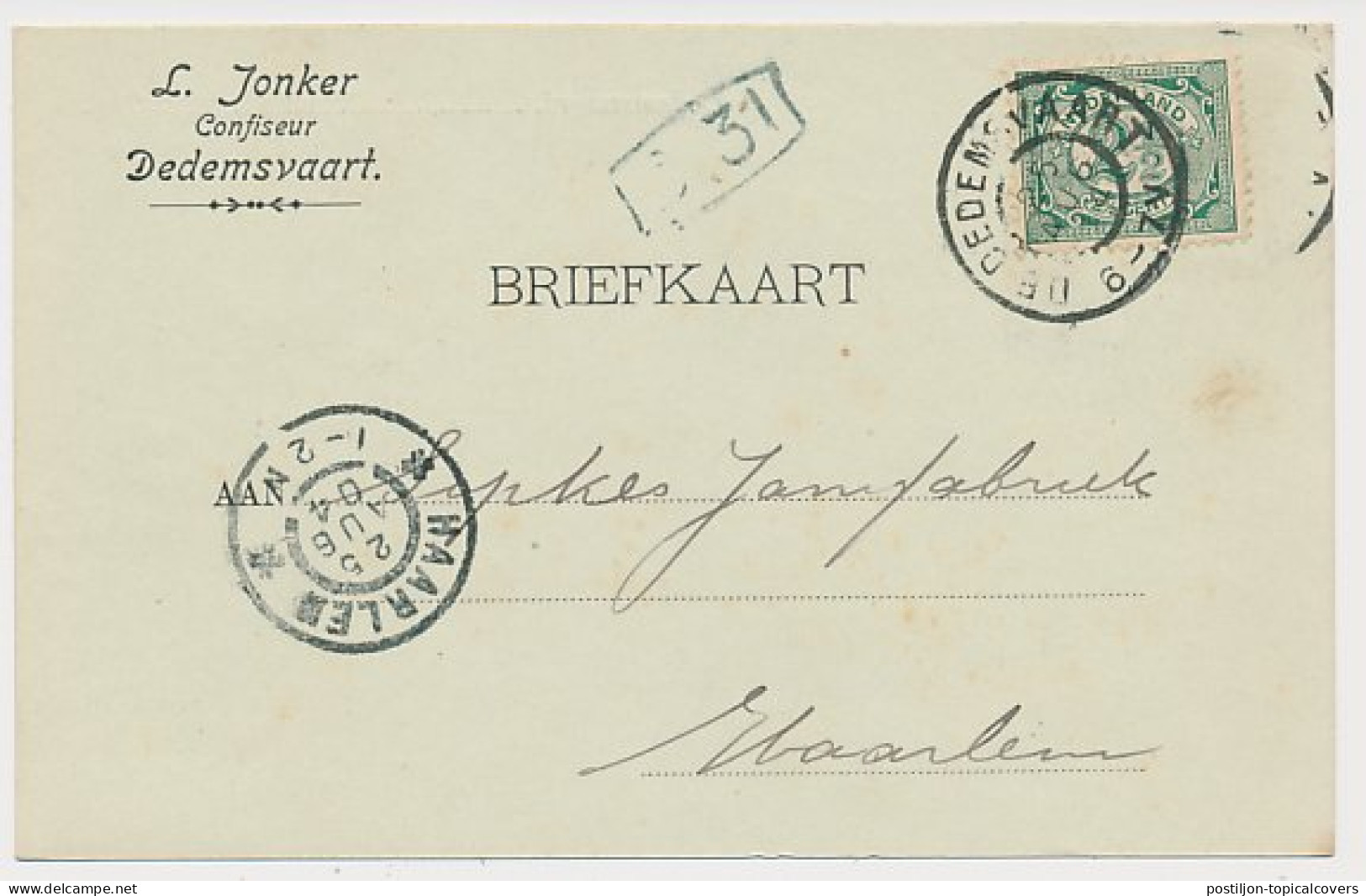 Firma Briefkaart Dedemsvaart 1904 - Confiseur  - Non Classés