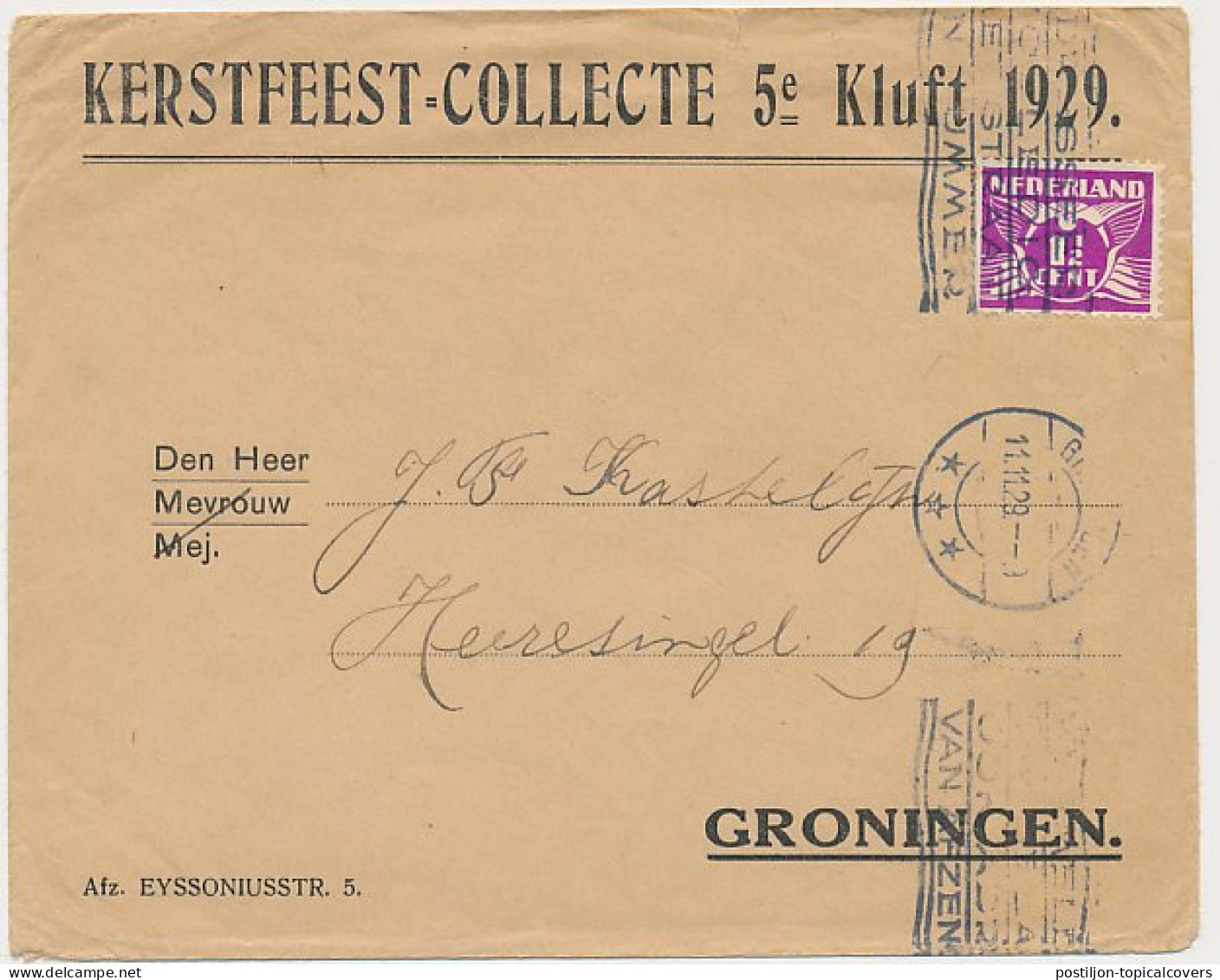Envelop Groningen 1929 - Kerstfeest CollecteKluft - Non Classés