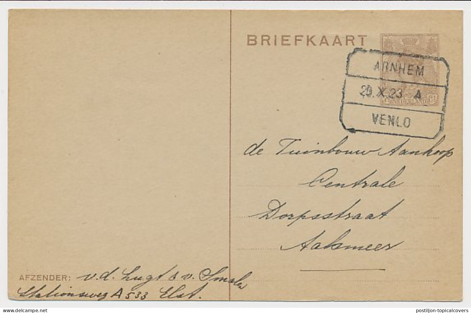 Treinblokstempel : Arnhem - Venlo A 1923 ( Elst ) - Ohne Zuordnung