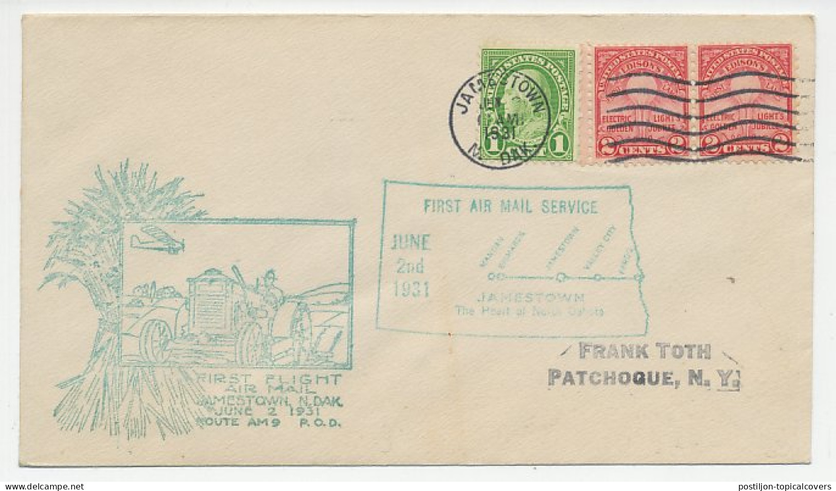 FFC / First Flight Cover USA 1931 Tractor - Corn Sheaf - Landwirtschaft