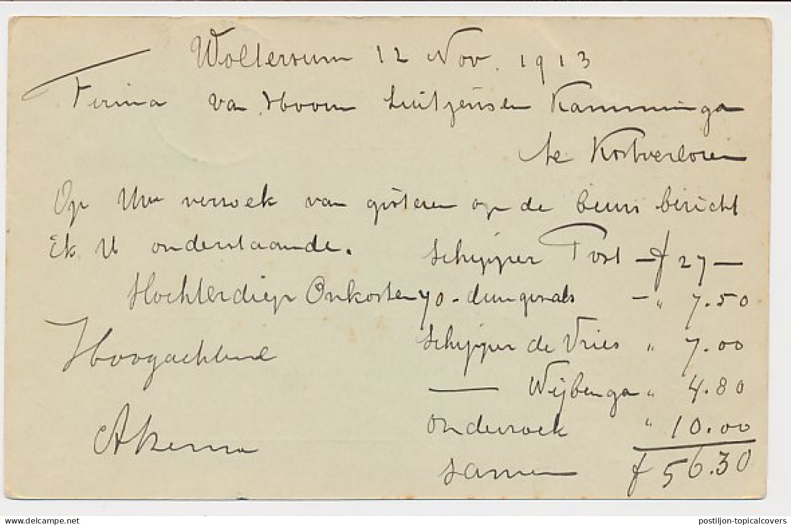 Firma Briefkaart Woltersum 1913 - Granen - Zaden - Kunstmest - Non Classés