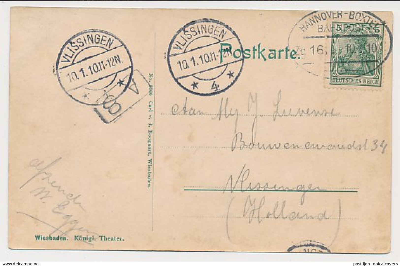 Trein Ovaalstempel Hannover - Boxtel 1910 - Sin Clasificación