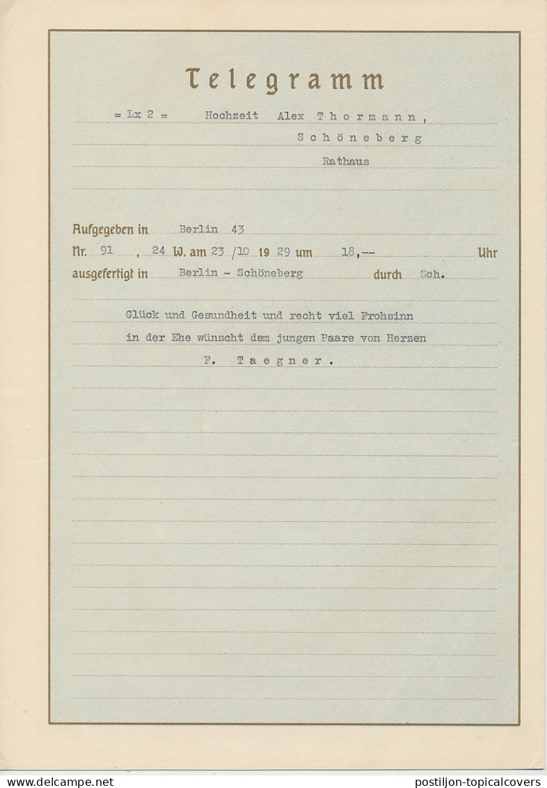 Telegram Germany 1929 - Schmuckblatt Telegramme Pigeons - Peace Dove - Andere & Zonder Classificatie