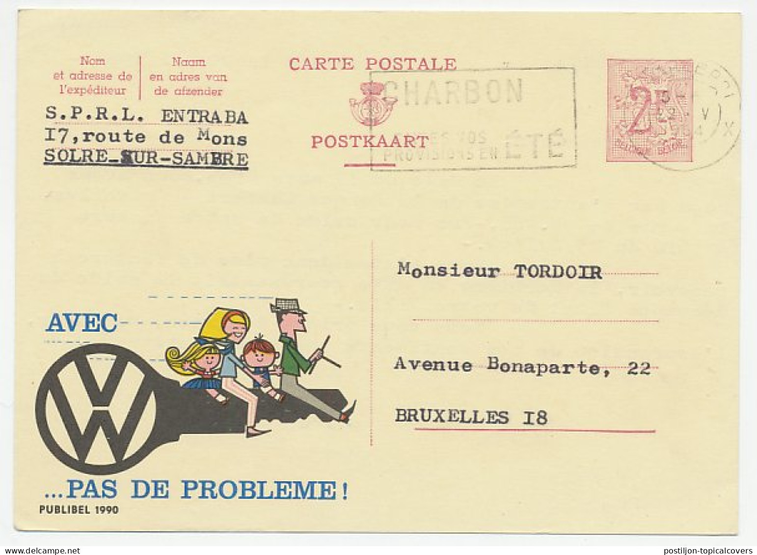 Publibel - Postal Stationery Belgium 1964 Car - VW - Volkswagen - Cars