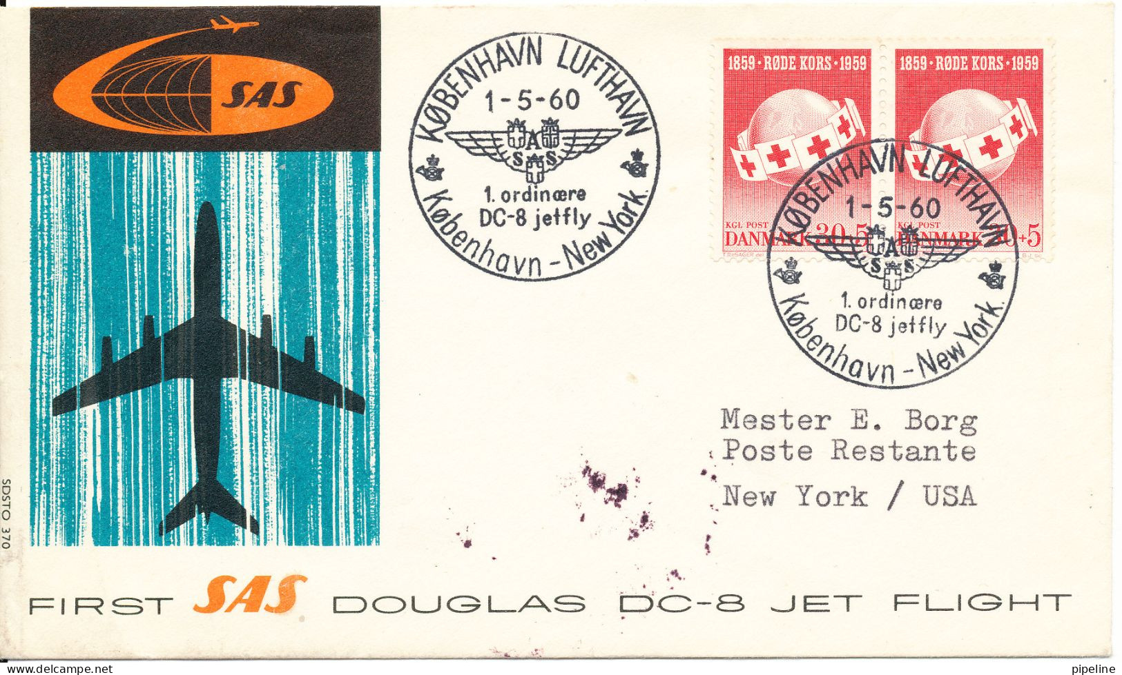 Denmark First SAS Douglas DC-8 Jet Flight Copenhagen - New York 1-5-1960 - Cartas & Documentos