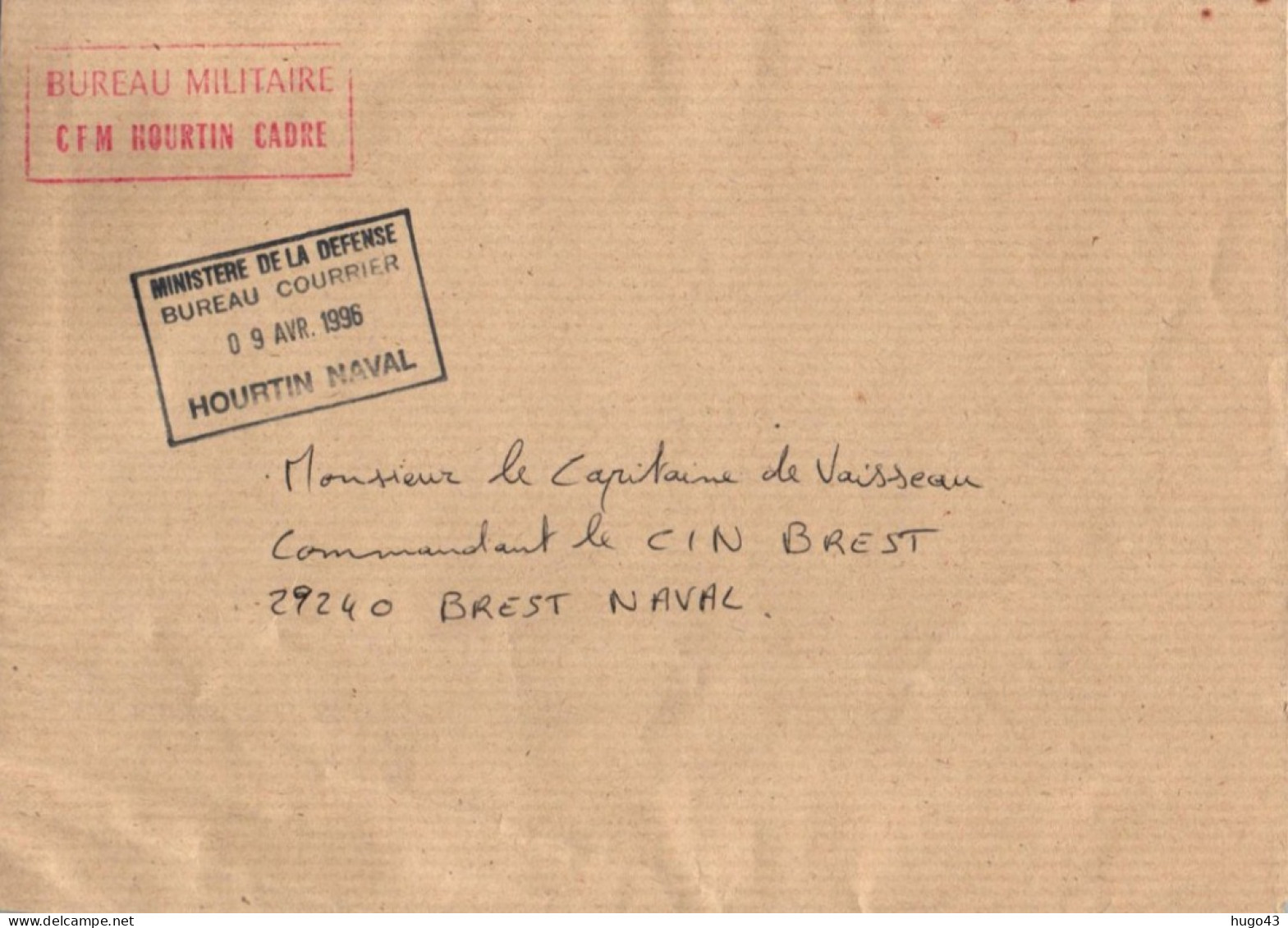 ENVELOPPE AVEC CACHET CFM HOURTIN CADRE - BUREAU COURRIER HOURTIN NAVAL - PLIS BAS A GAUCHE - Naval Post