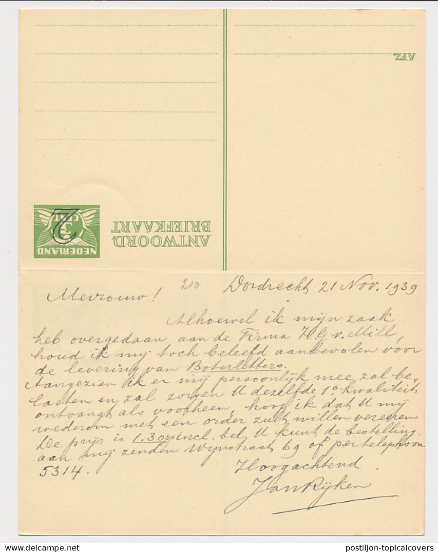 Briefkaart G. 247 Locaal Te Dordrecht 1939 - Entiers Postaux