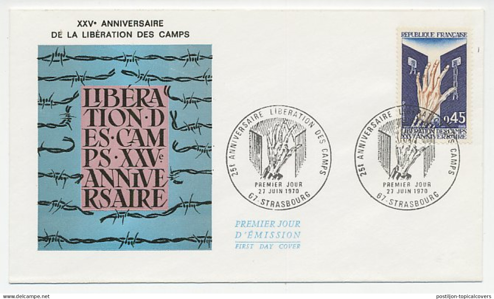 Cover / Postmark France 1970 Liberation Of The Camps - WW2 (II Guerra Mundial)