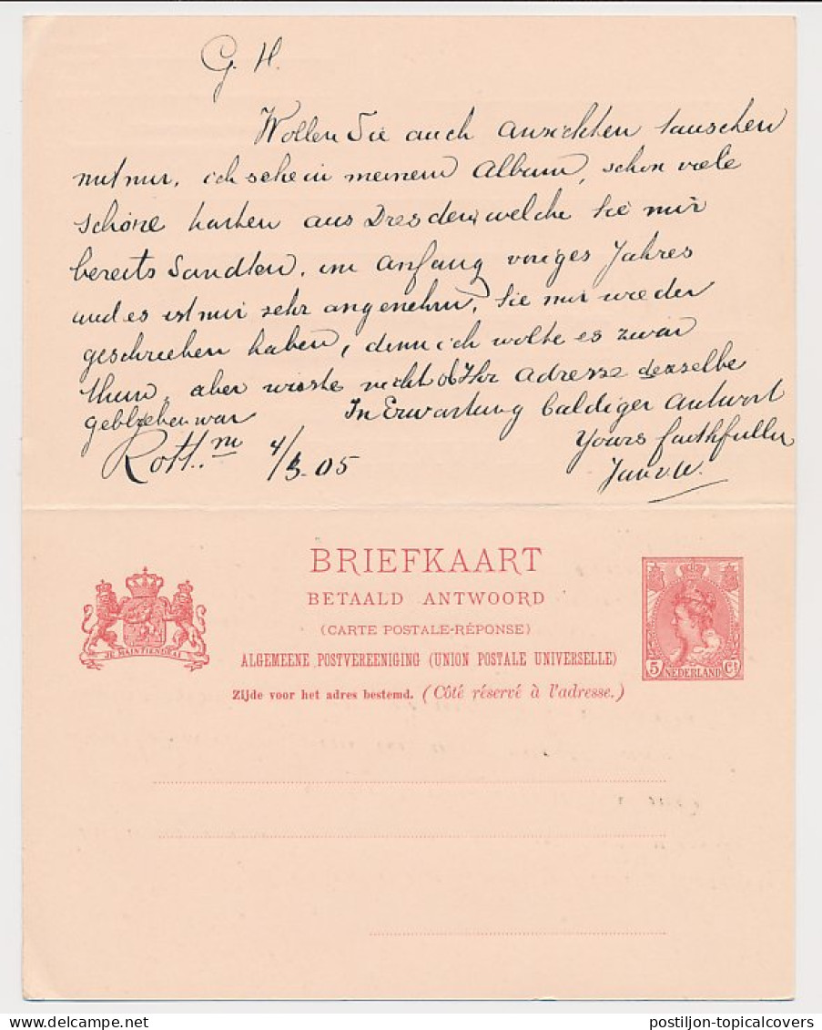 Briefkaart G. 62 Rotterdam - Dresden Duitsland 1905 - Postwaardestukken