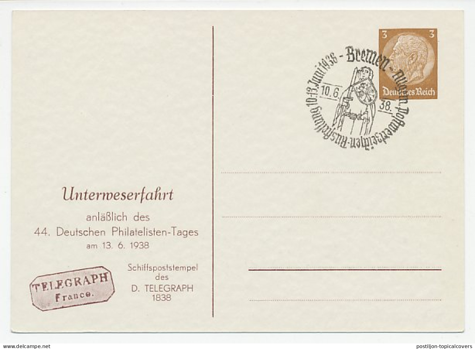 Postal Stationery Germany 1938 Ship Telegraph - Shipmail - Windmill - Stamp Exhibition - Autres & Non Classés