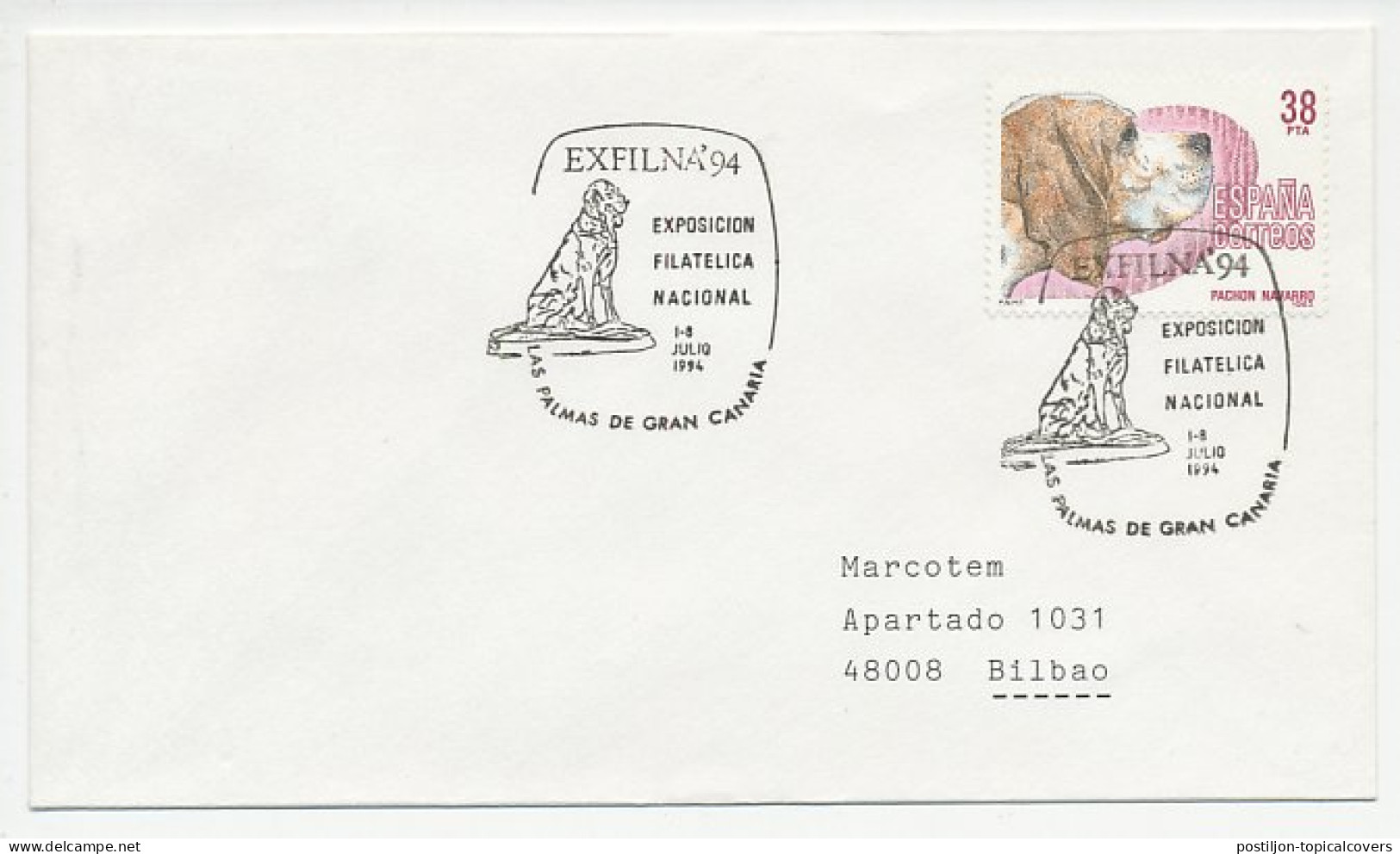 Cover / Postmark Spain 1994 Dog  - Andere & Zonder Classificatie